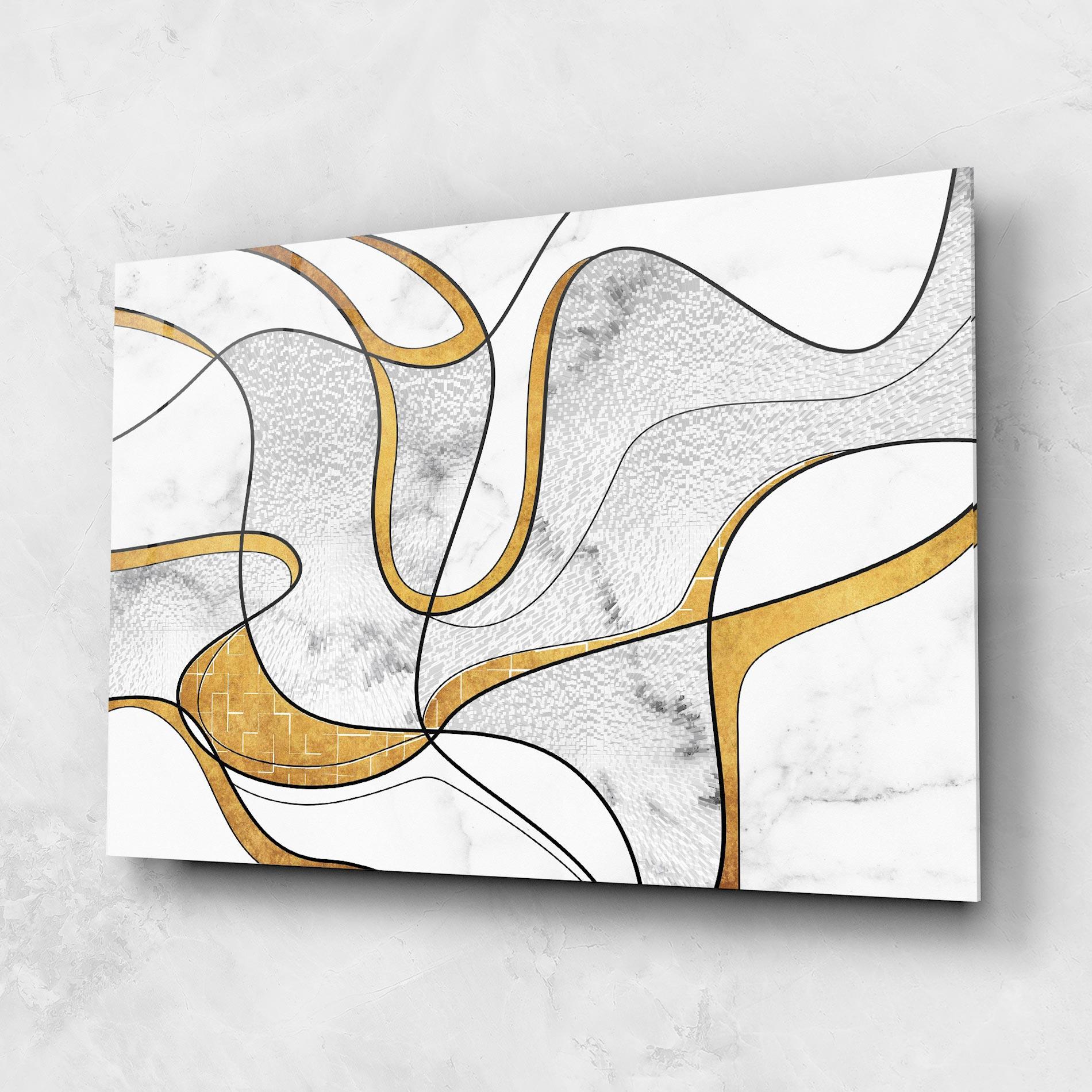 Tablou Sticla Abstract Gold Lines mockup 1