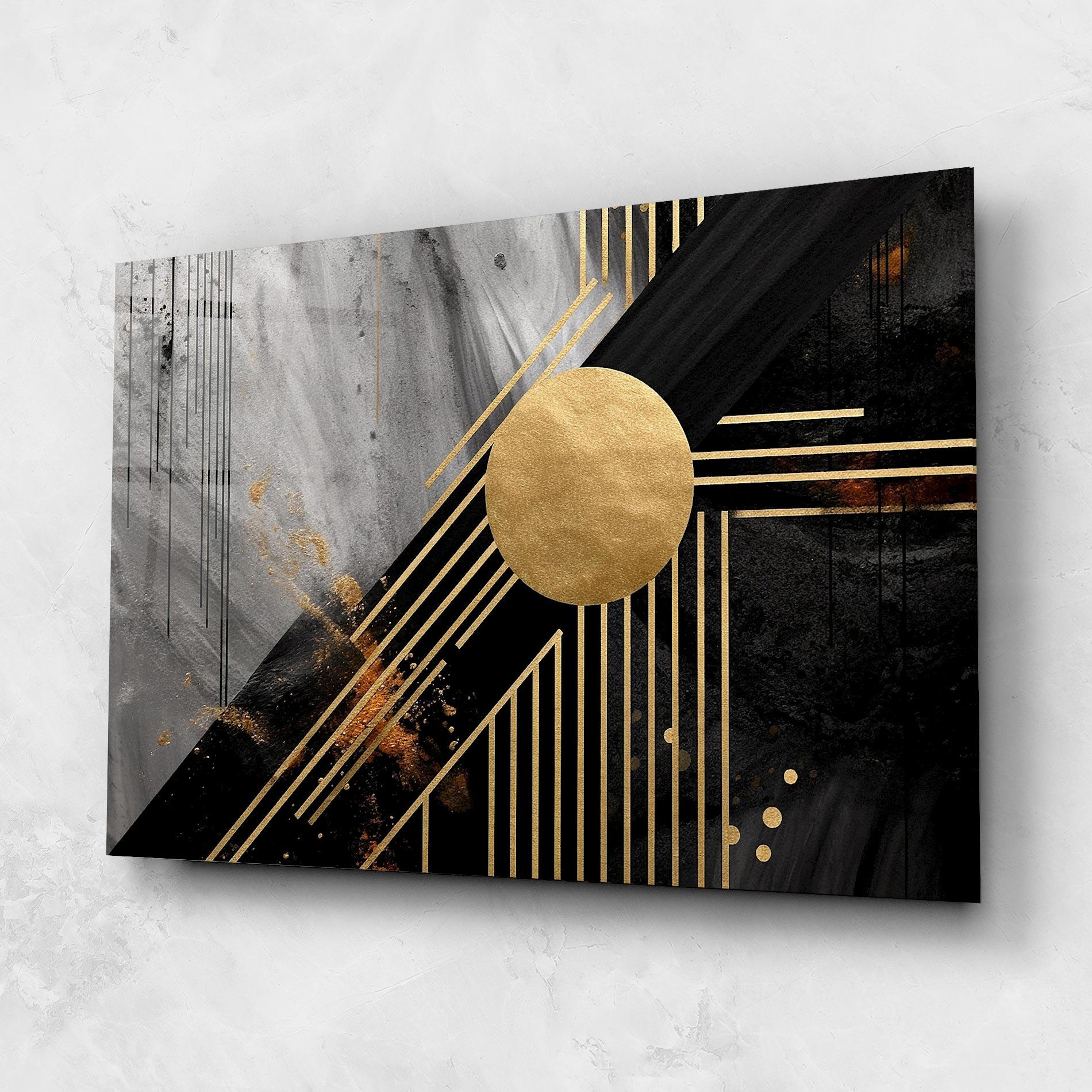 Tablou Sticla Gold Circle With Lines mockup 1