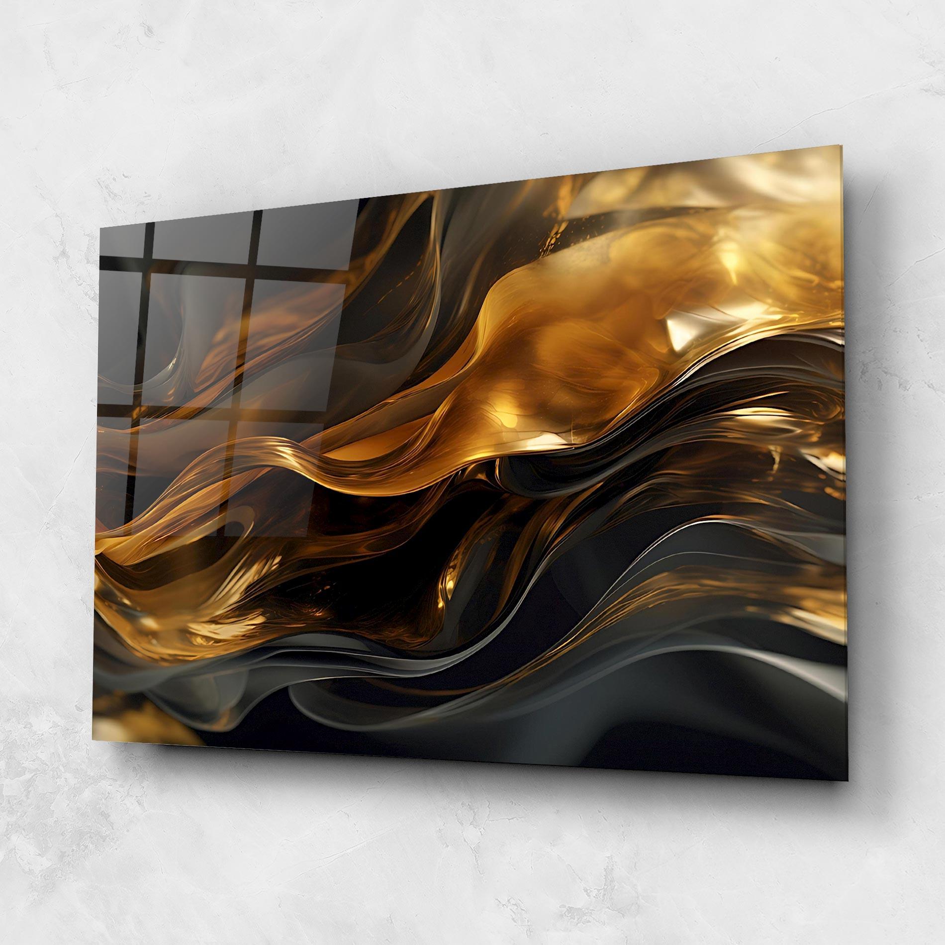 Tablou Sticla Gold With Black Wave mockup 1