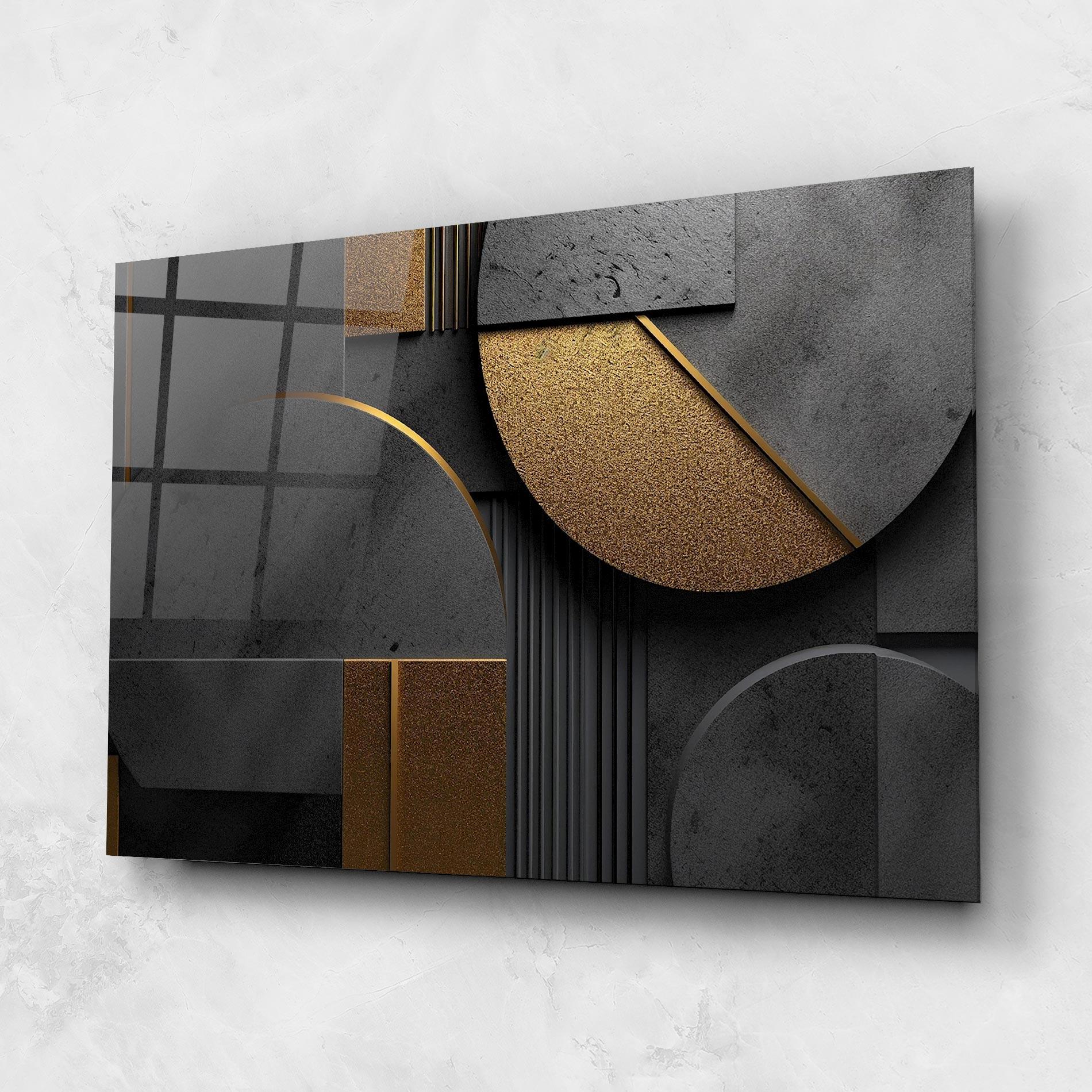 Tablou Sticla Gold With Grey Circle mockup 1