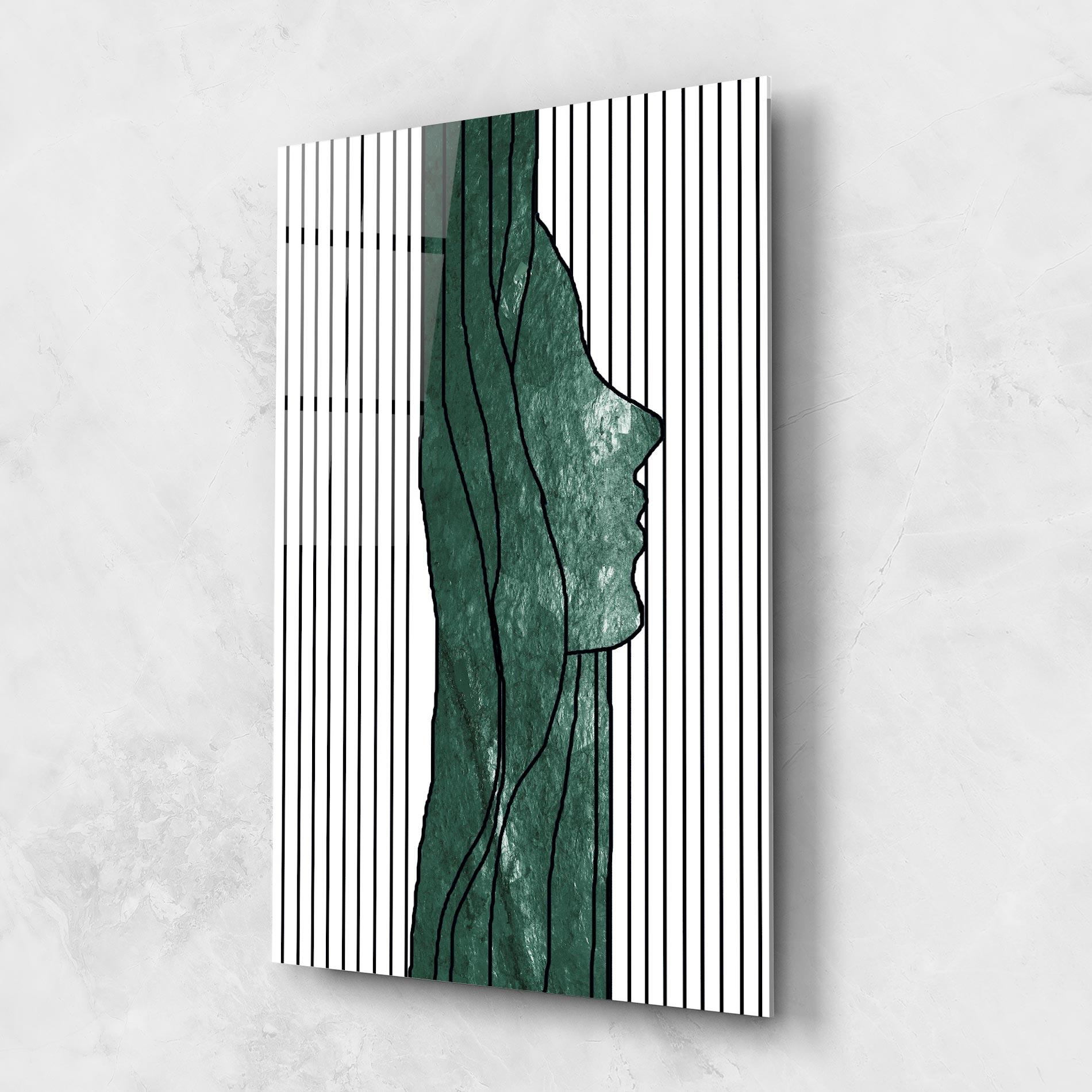 Tablou Sticla Abstract Green Face mockup 1