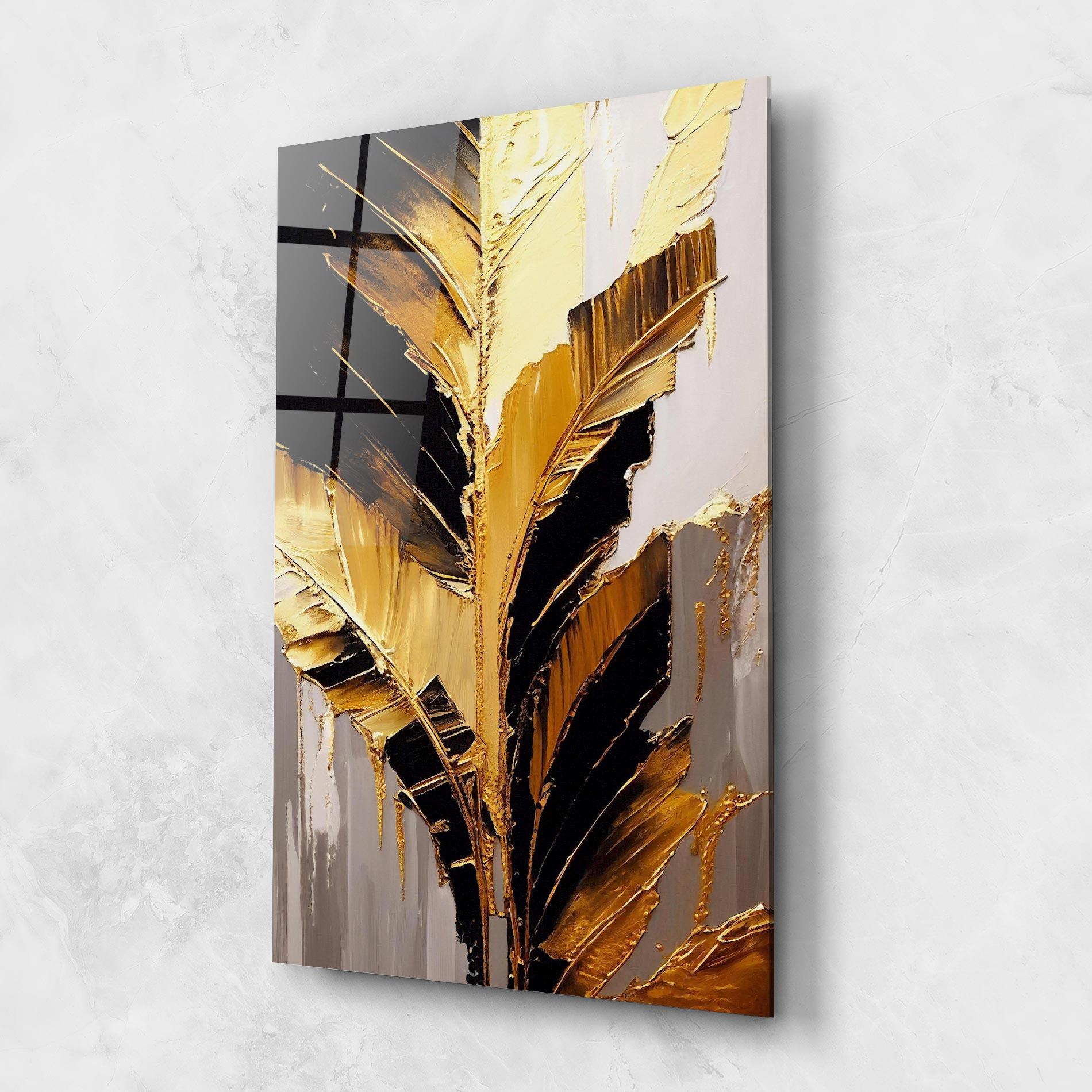Tablou Sticla Balck With Gold Leafs mockup 1
