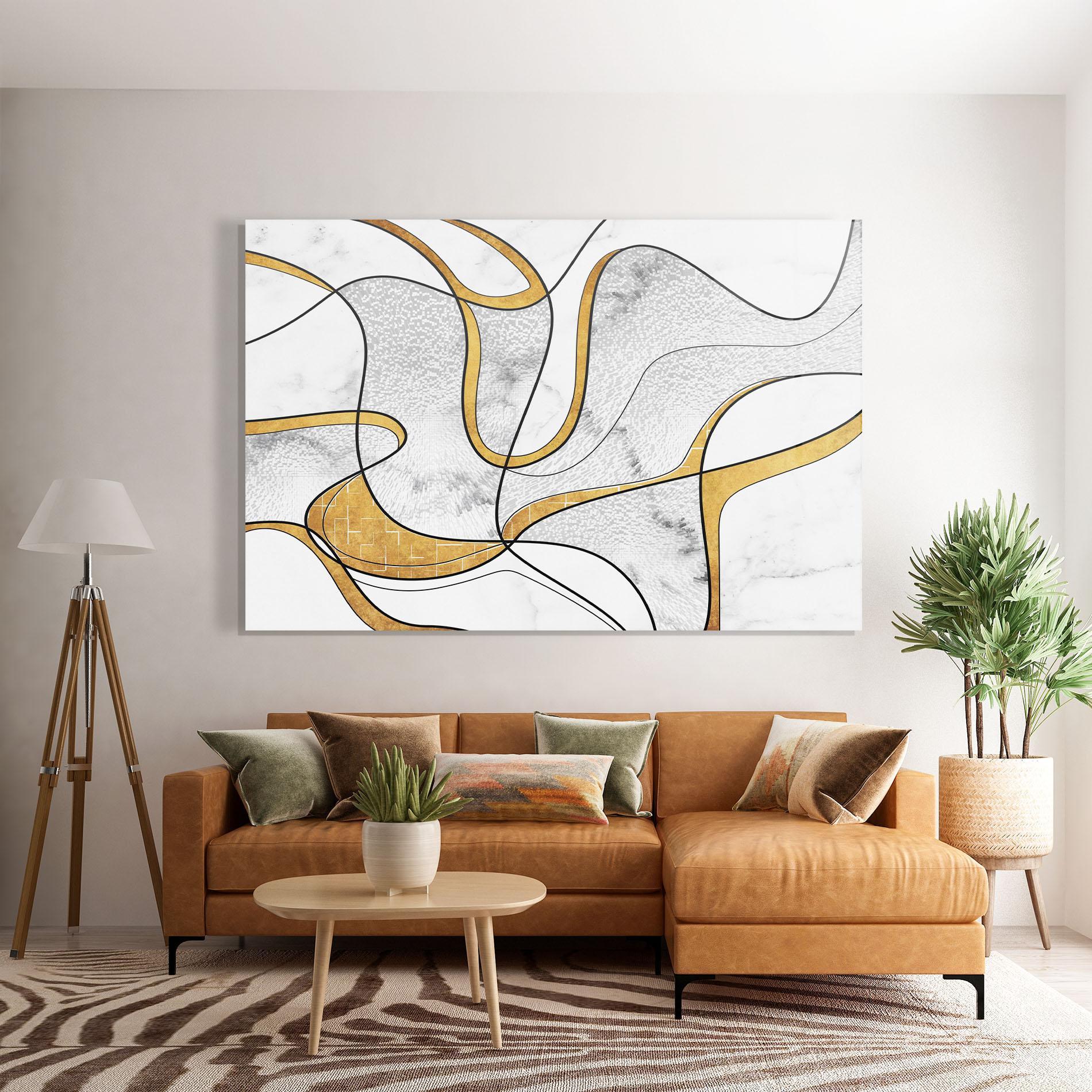Tablou Sticla Abstract Gold Lines mockup 7