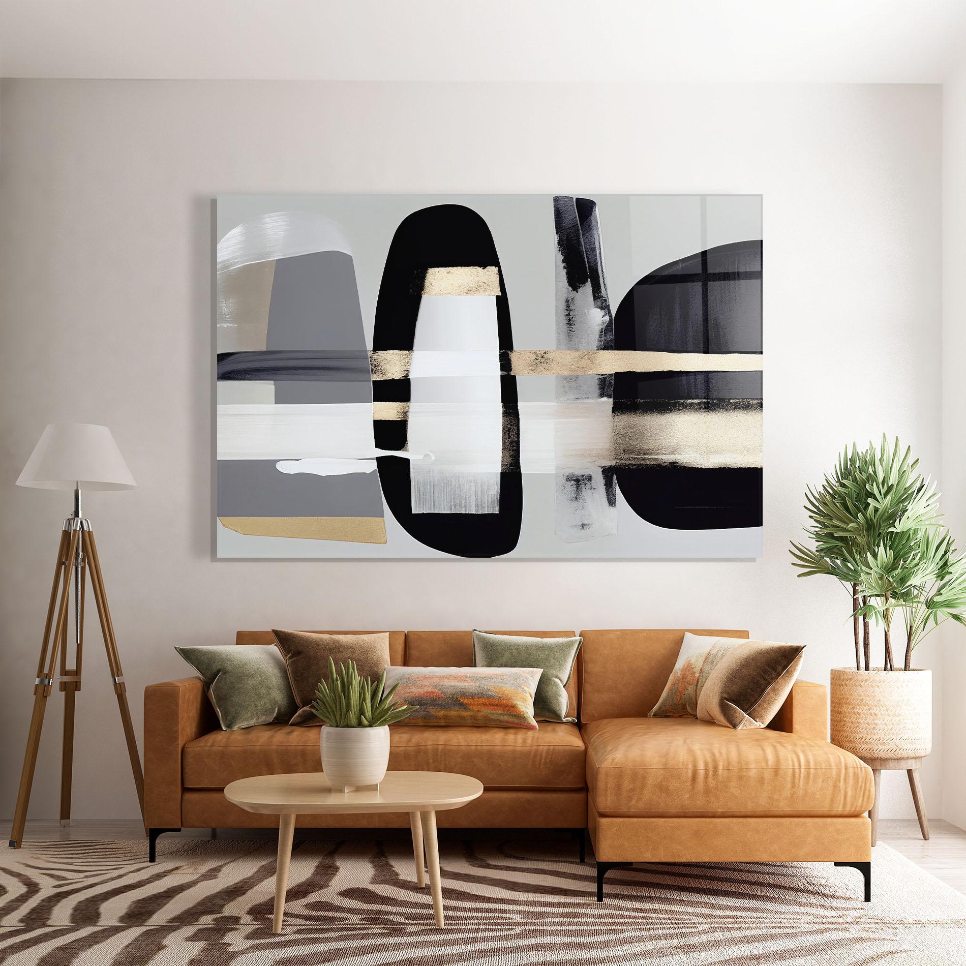 Tablou Sticla Abstract Gold Painting With Black mockup 7