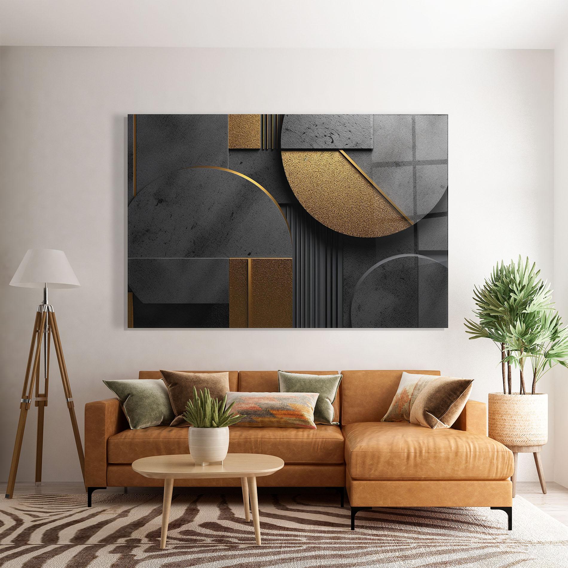 Tablou Sticla Gold With Grey Circle mockup 7