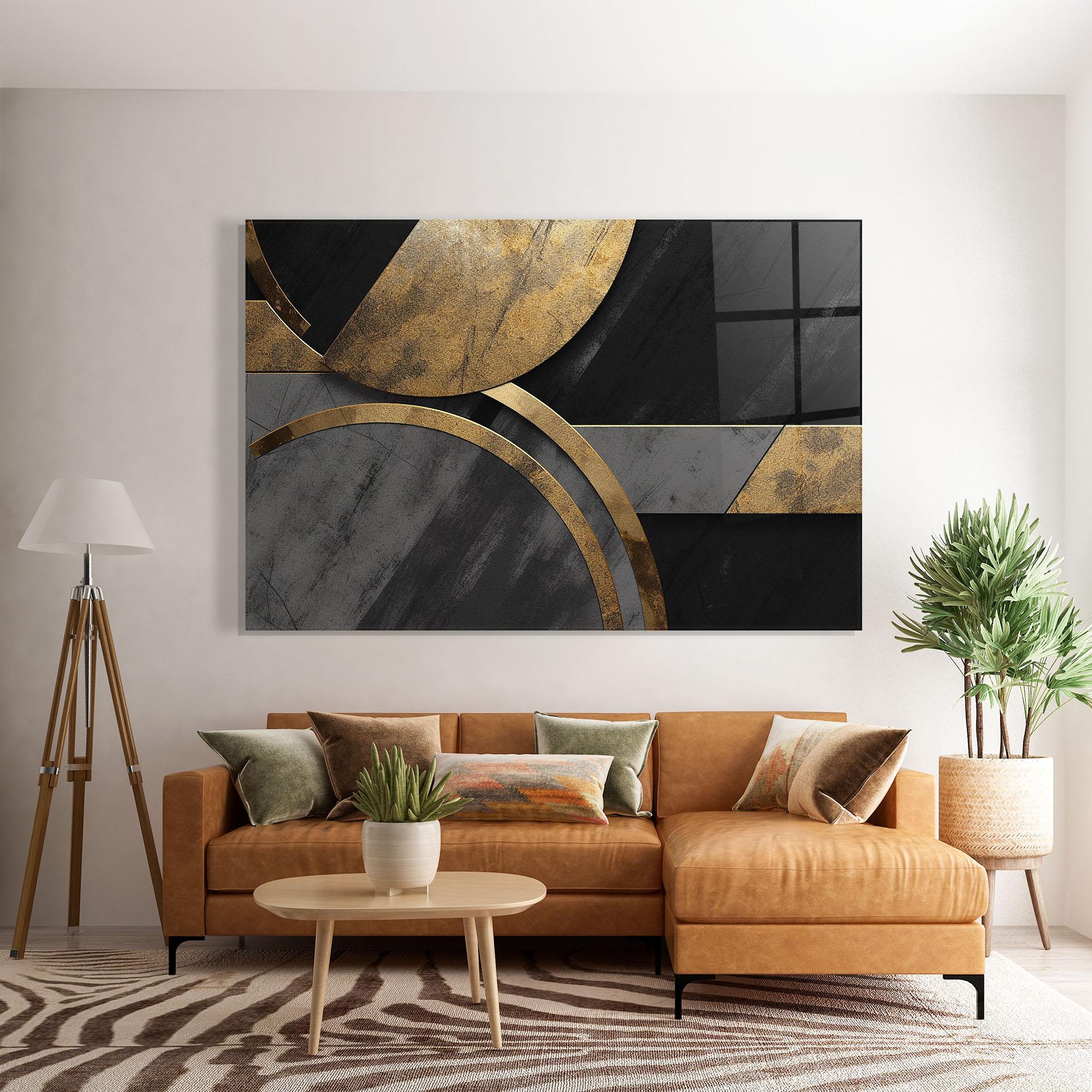 Tablou Sticla Grey With Gold Painting mockup 7