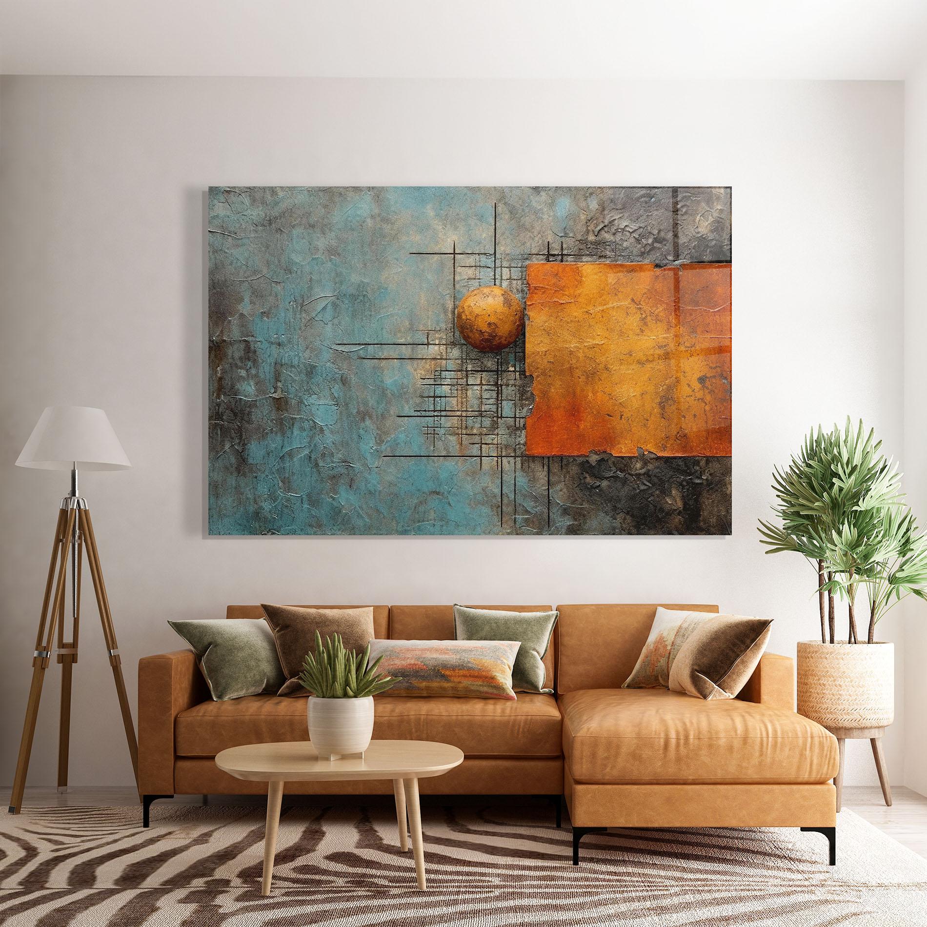 Tablou Sticla Orange Square Painting mockup 7