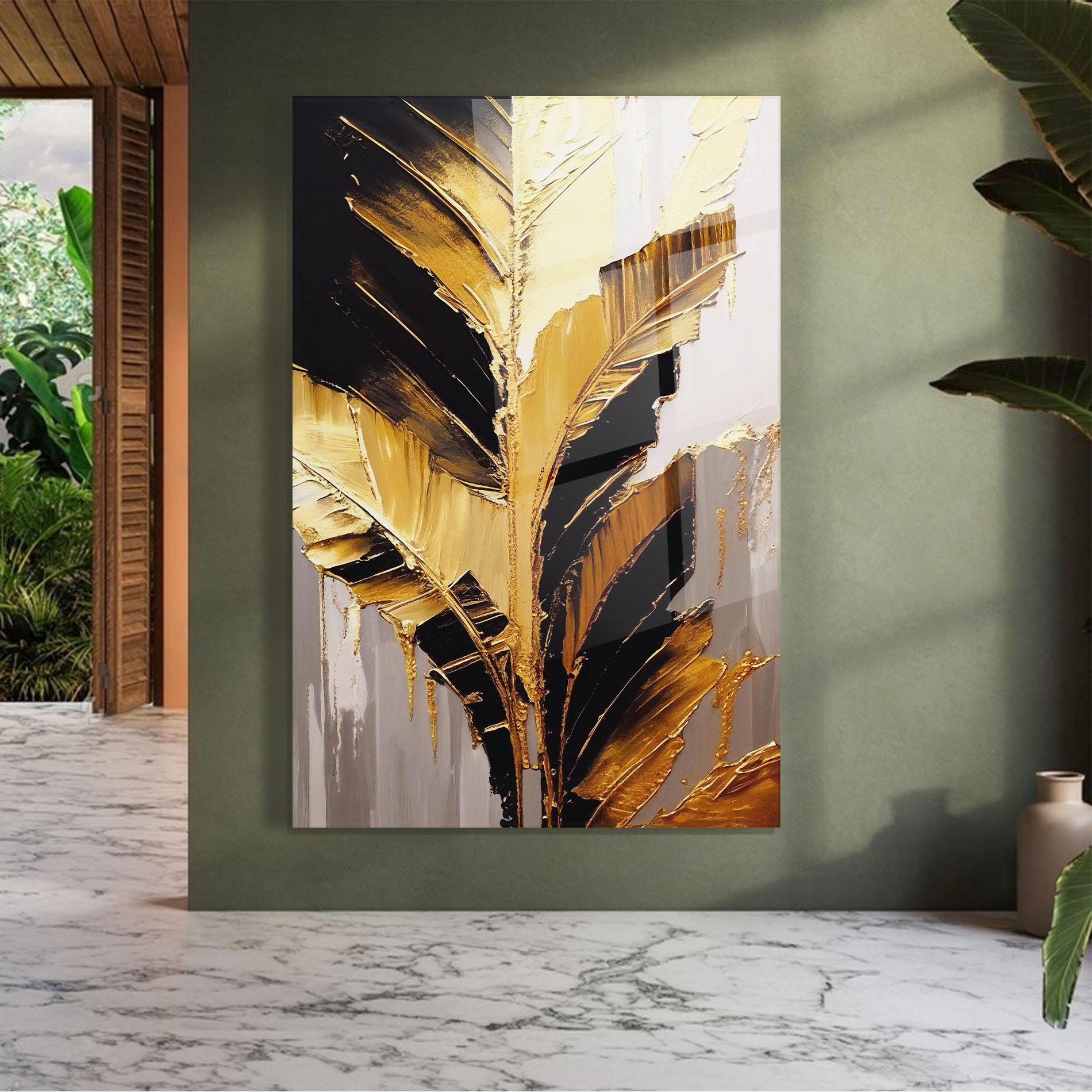 Tablou Sticla Balck With Gold Leafs mockup 7