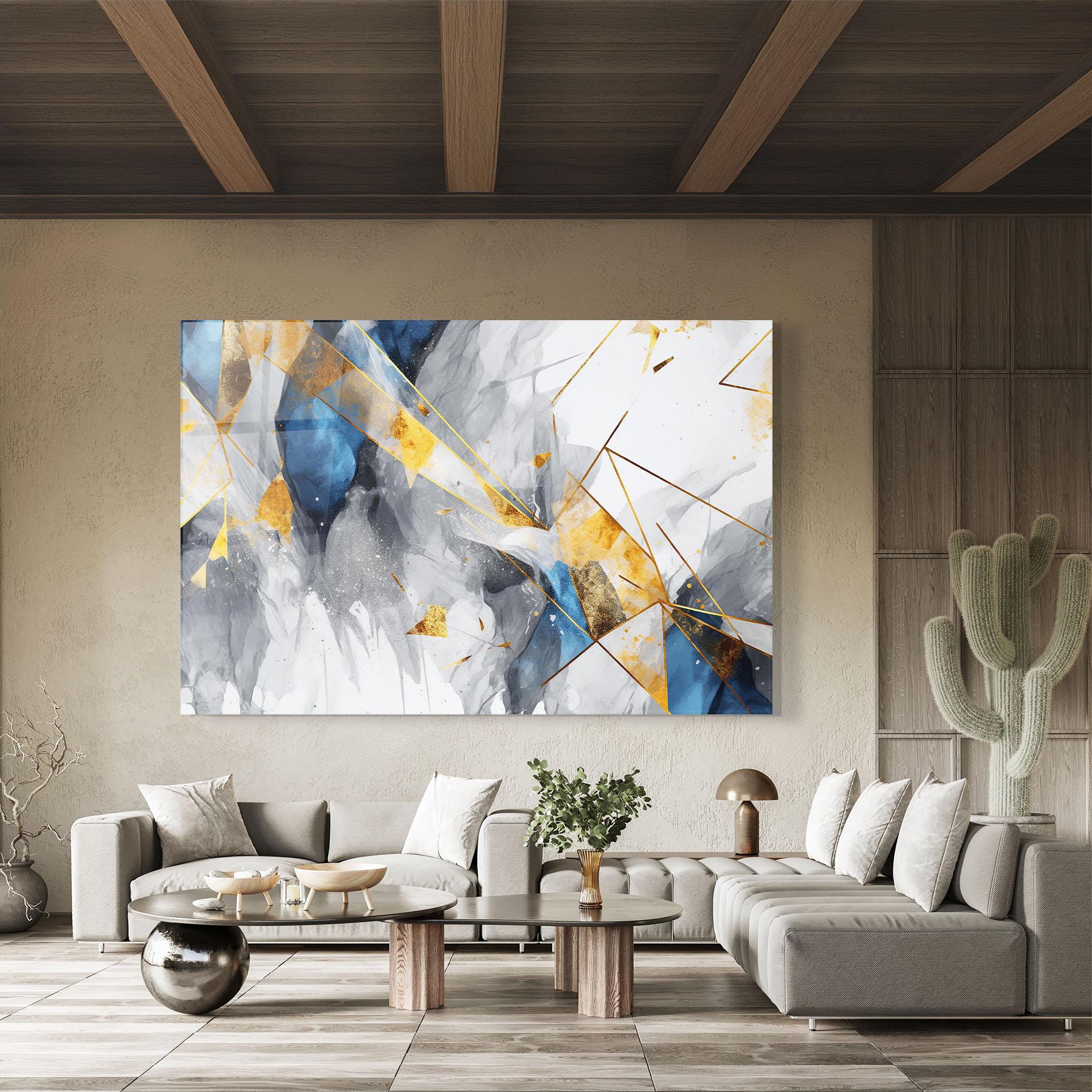 Tablou Sticla Abstract Gold Blue Pattern mockup 8