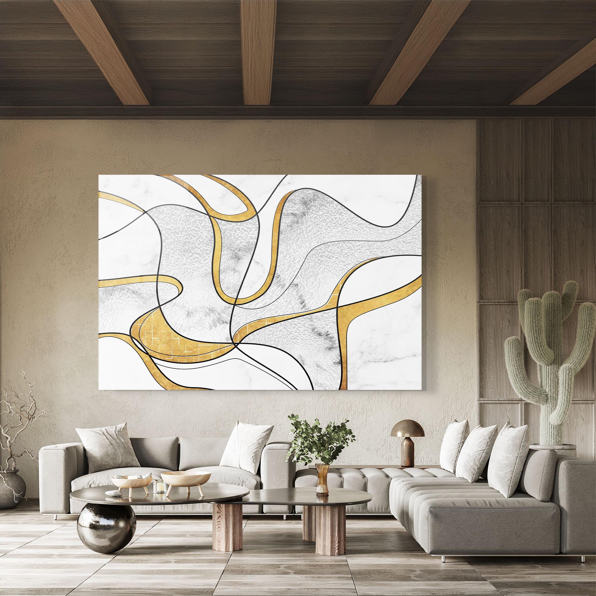 Tablou Sticla Abstract Gold Lines mockup 8
