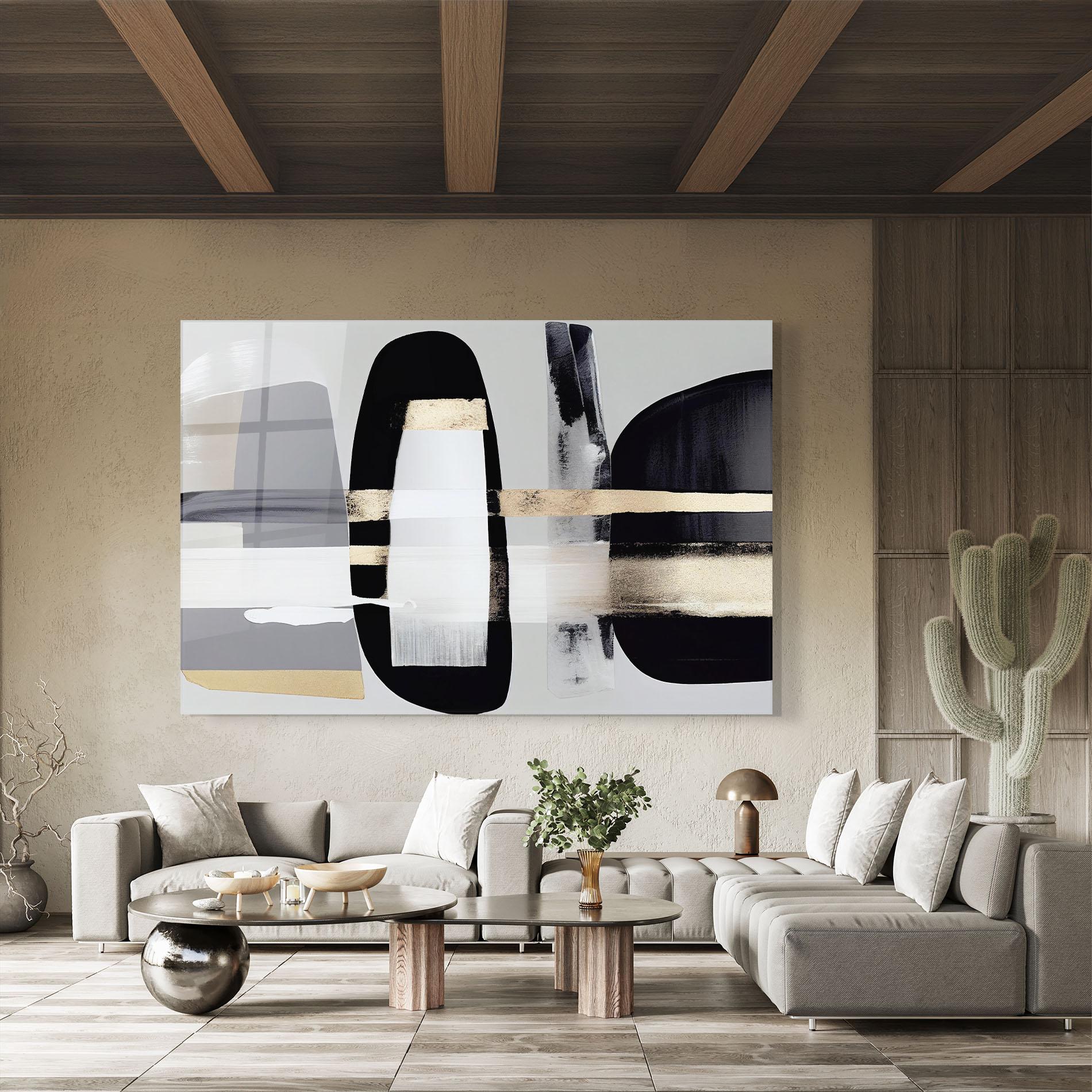 Tablou Sticla Abstract Gold Painting With Black mockup 8