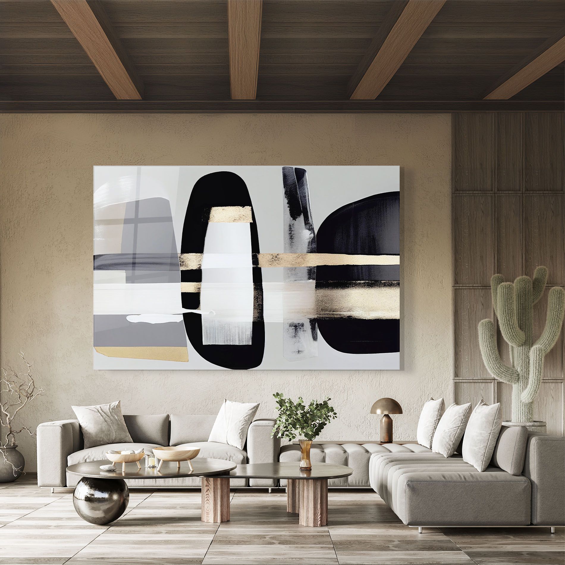 Abstract Gold Painting With Black mockup 8