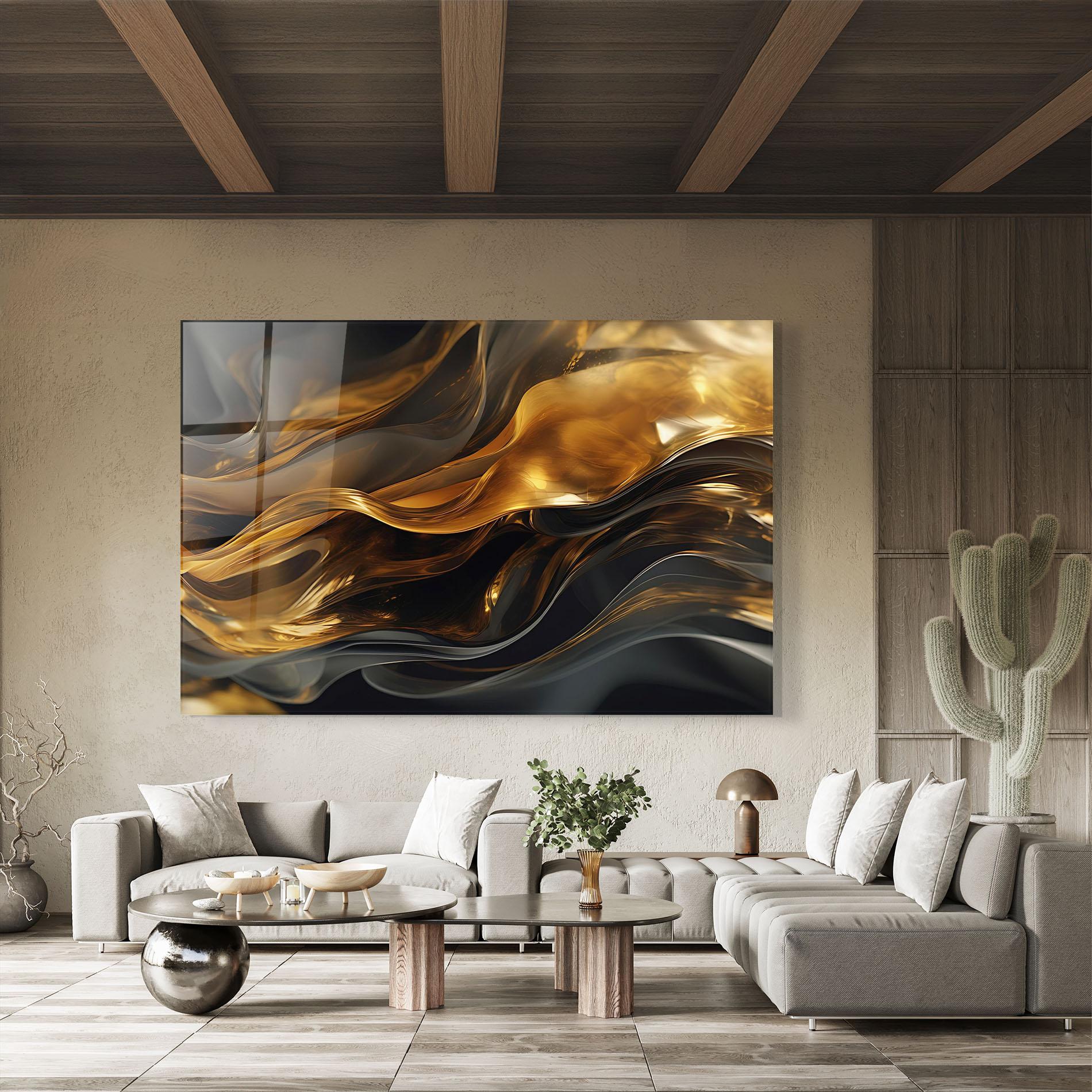 Tablou Sticla Gold With Black Wave mockup 8