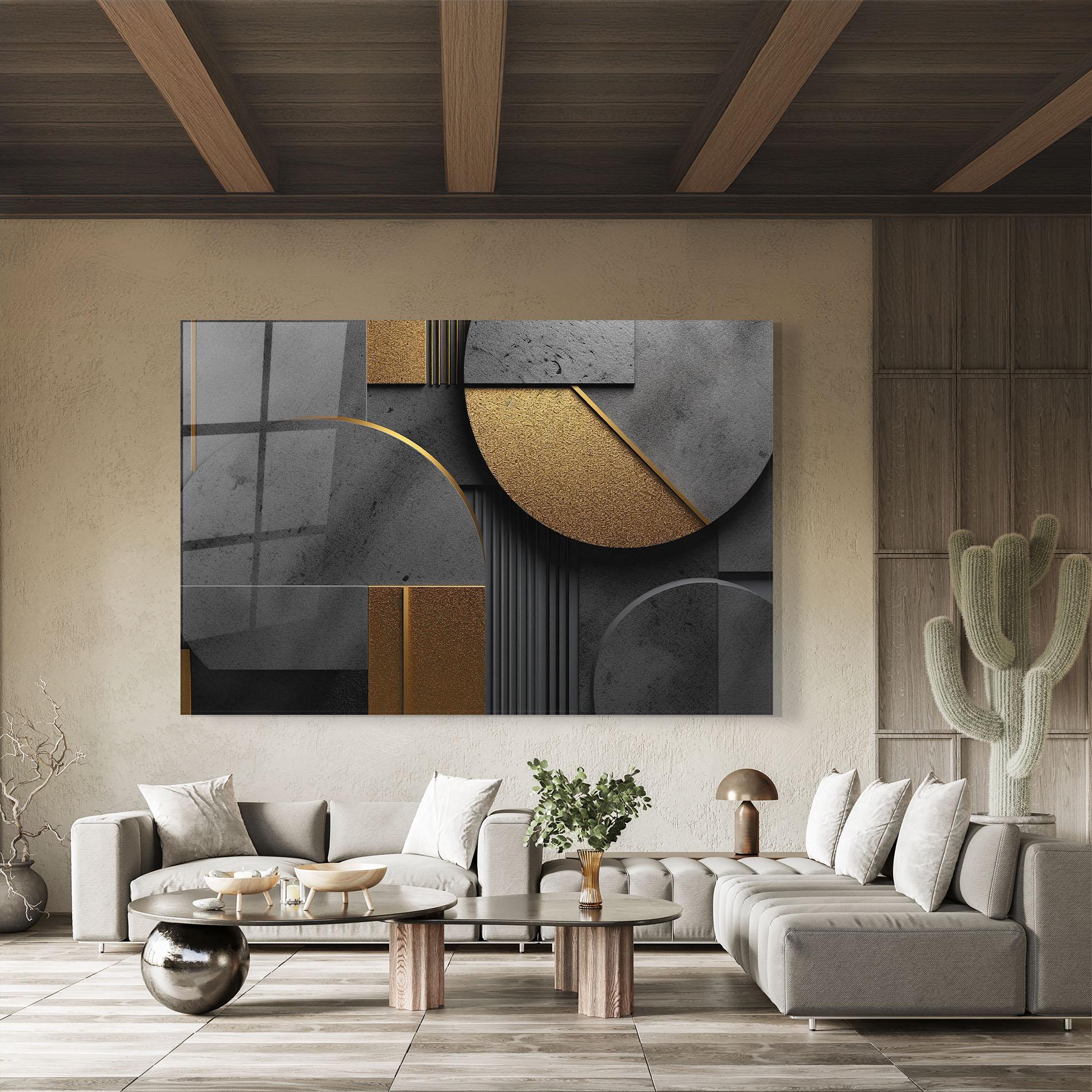 Tablou Sticla Gold With Grey Circle mockup 8