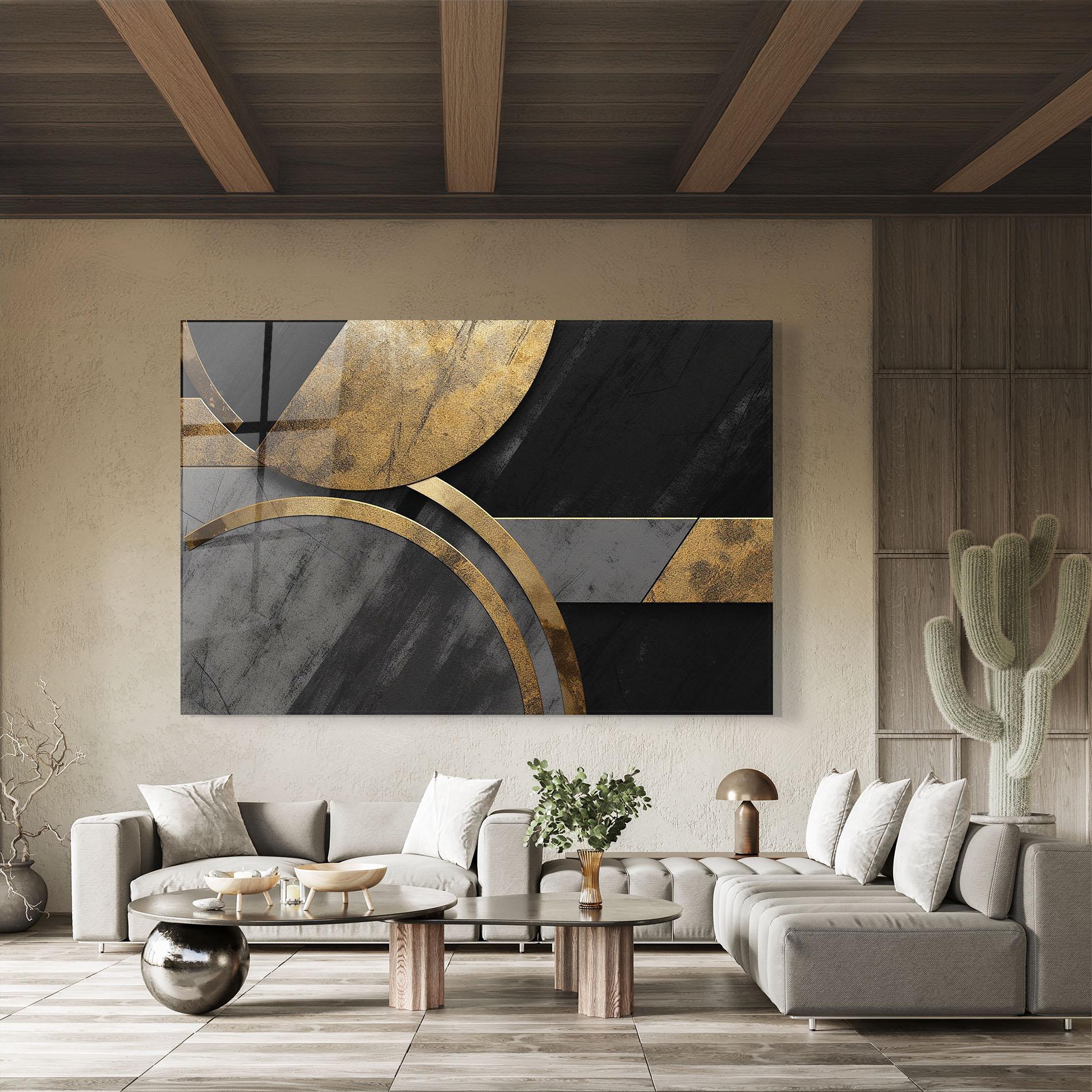 Tablou Sticla Grey With Gold Painting mockup 8