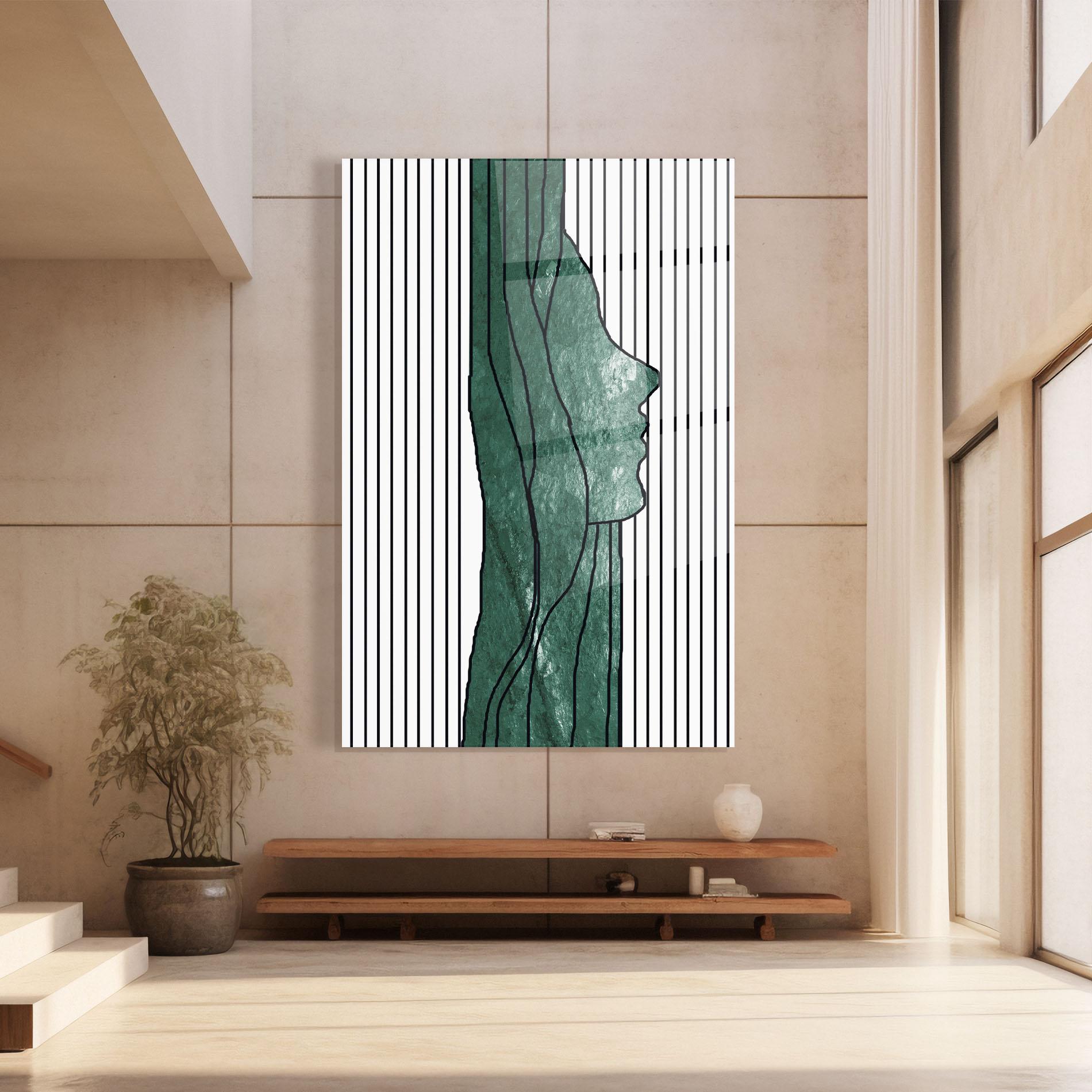 Tablou Sticla Abstract Green Face mockup 8