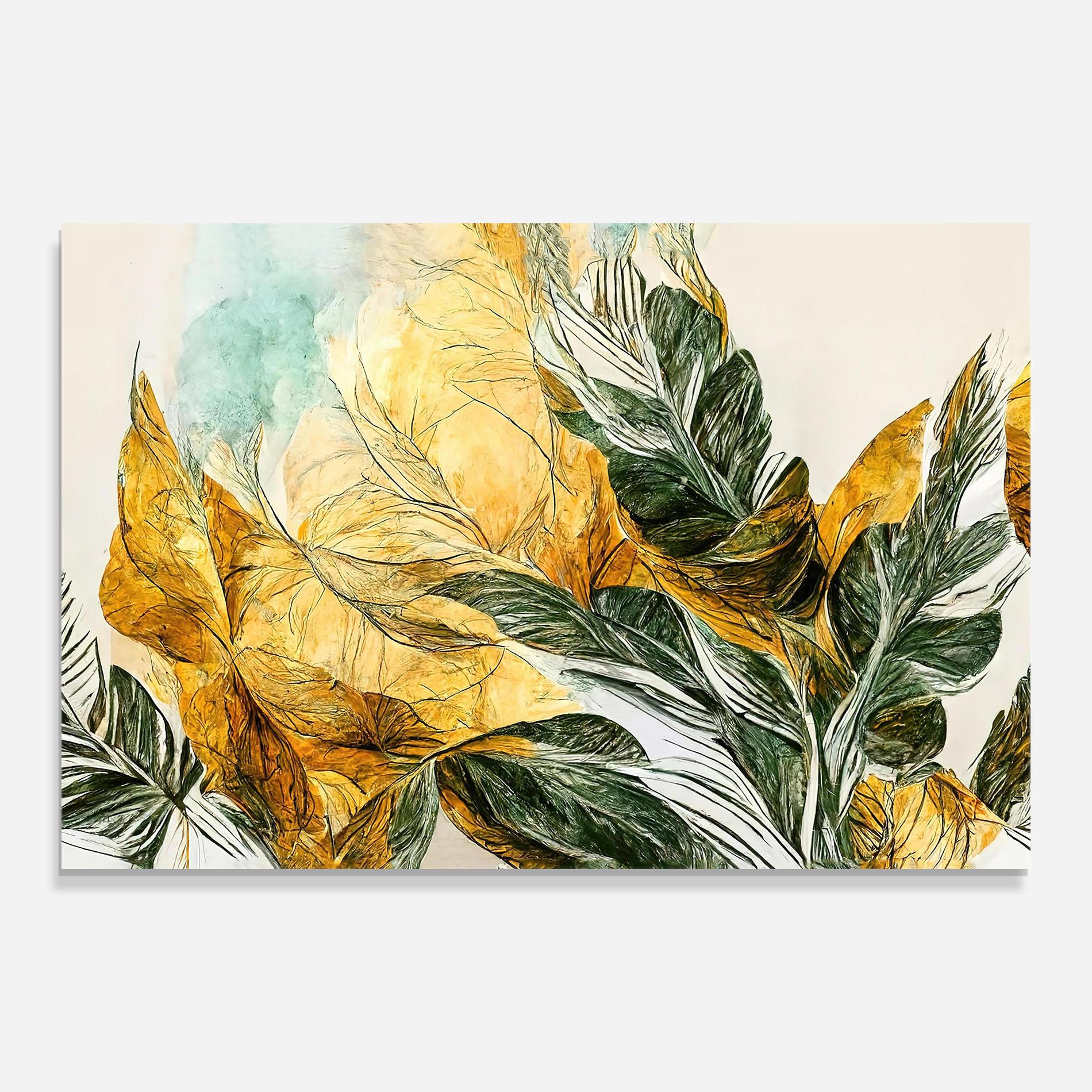 Tablou Sticla Gold And Green Leafes mockup 0