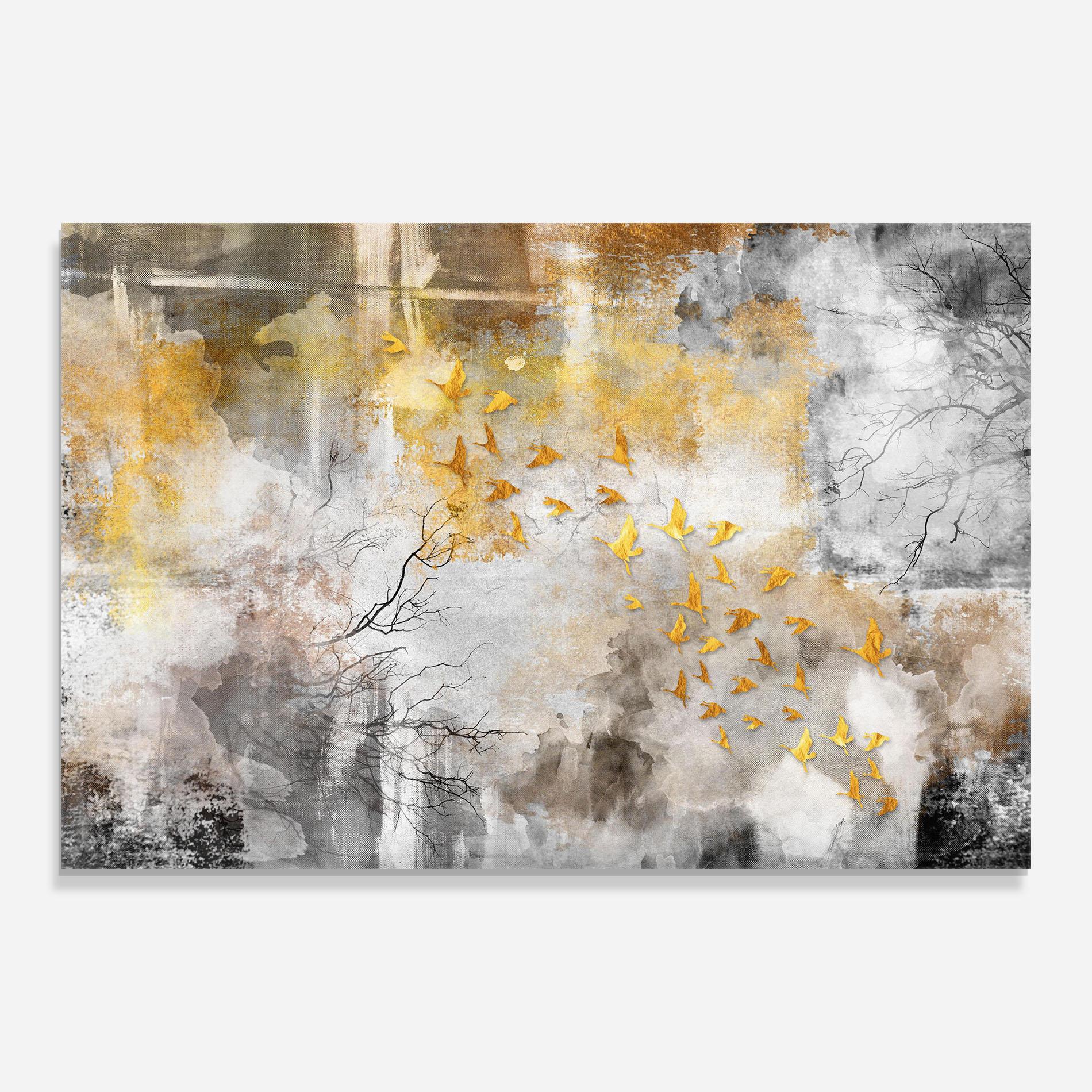 Tablou Sticla Gold Birds Flying mockup 0