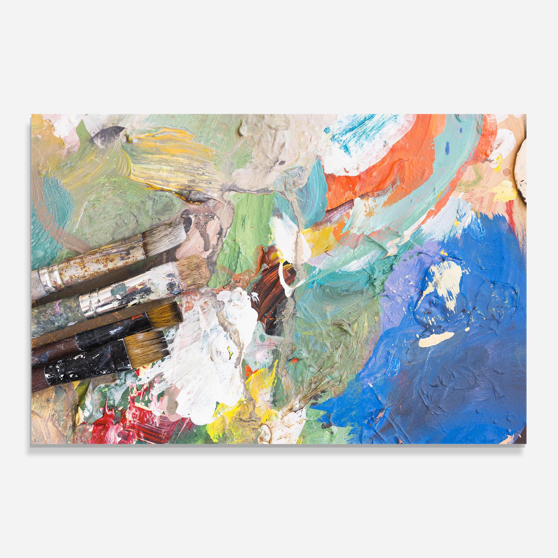 Tablou Sticla Messy Paint Brushes mockup 0