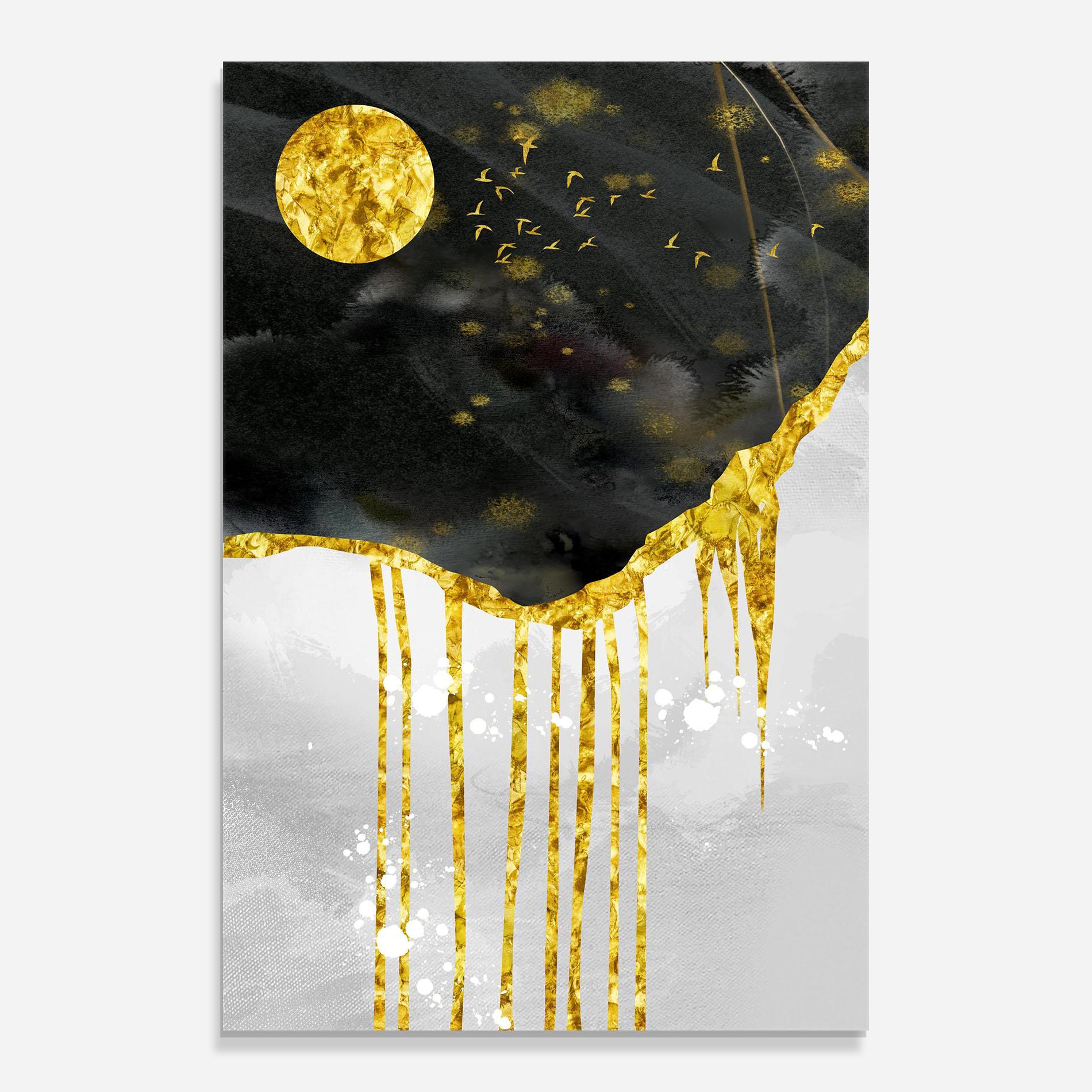 Tablou Sticla Gold Moon And Birds mockup 0
