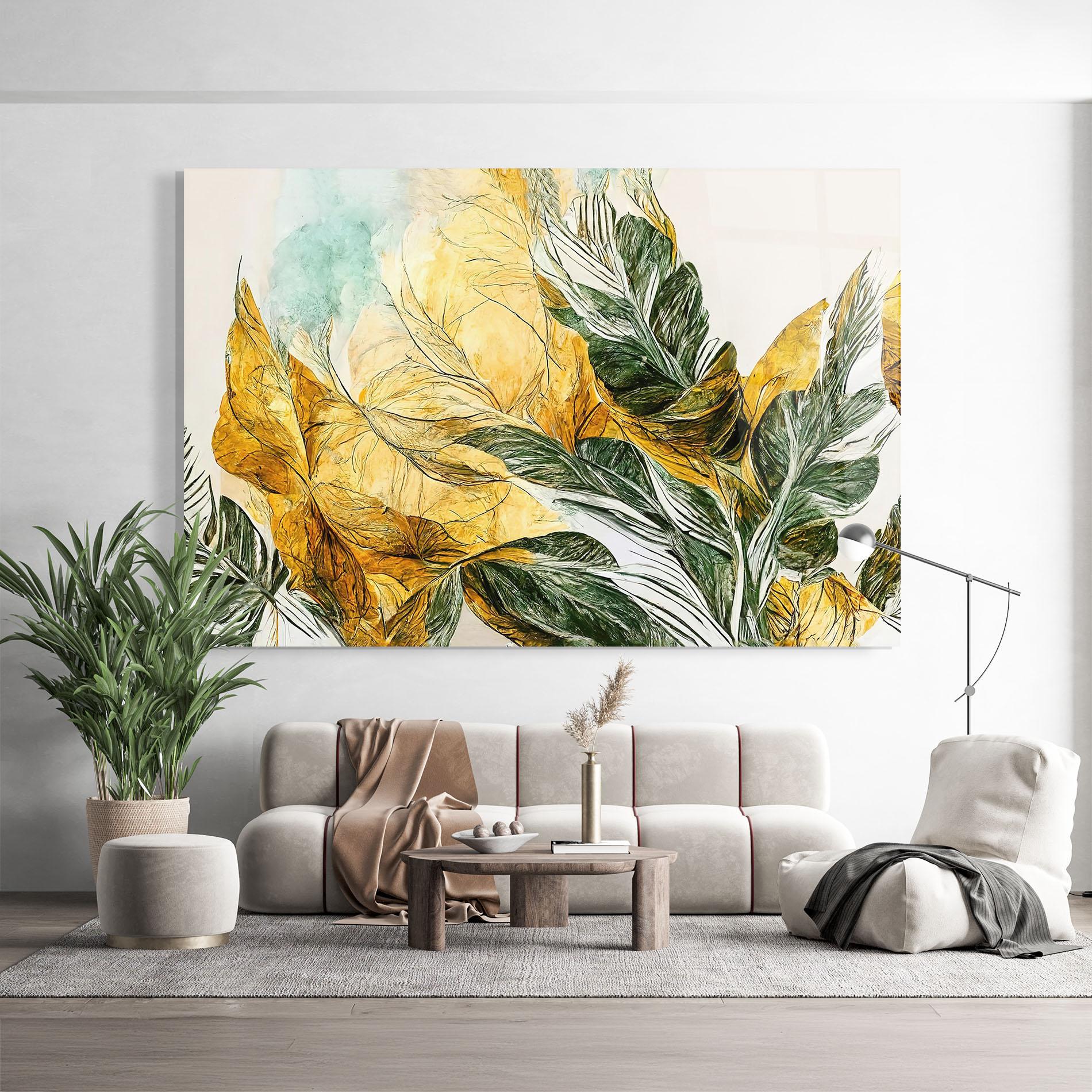 Tablou Sticla Gold And Green Leafes mockup 9