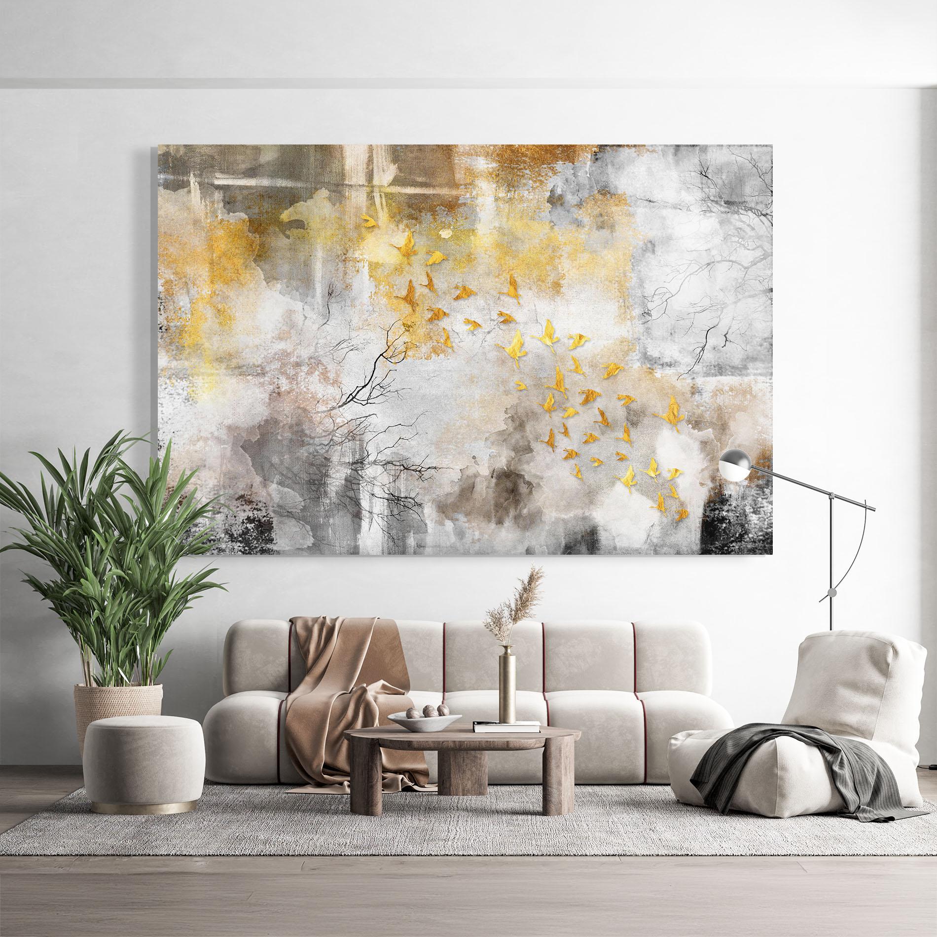 Tablou Sticla Gold Birds Flying mockup 9