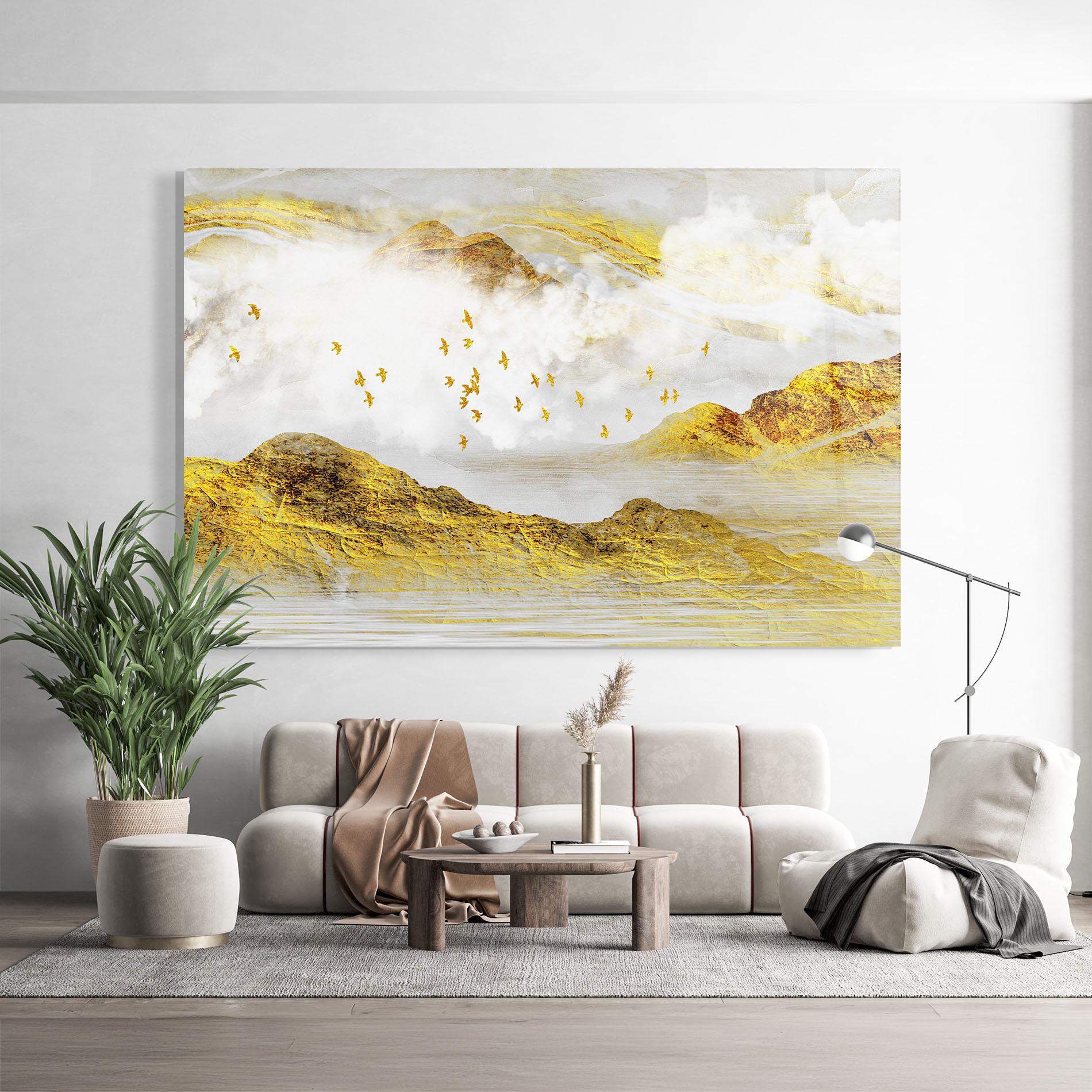 Tablou Sticla Gold Mountains Abstract mockup 9