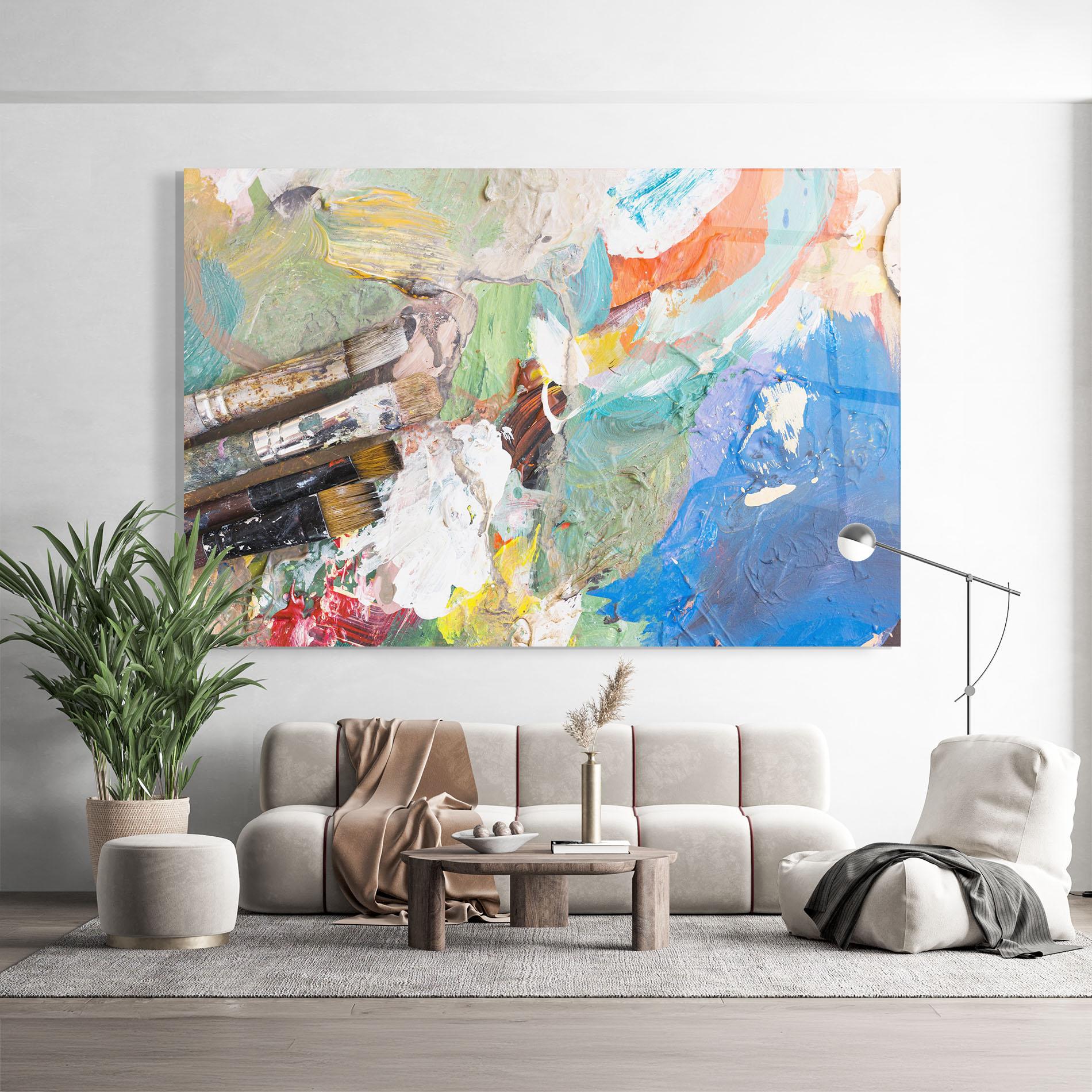 Tablou Sticla Messy Paint Brushes mockup 9