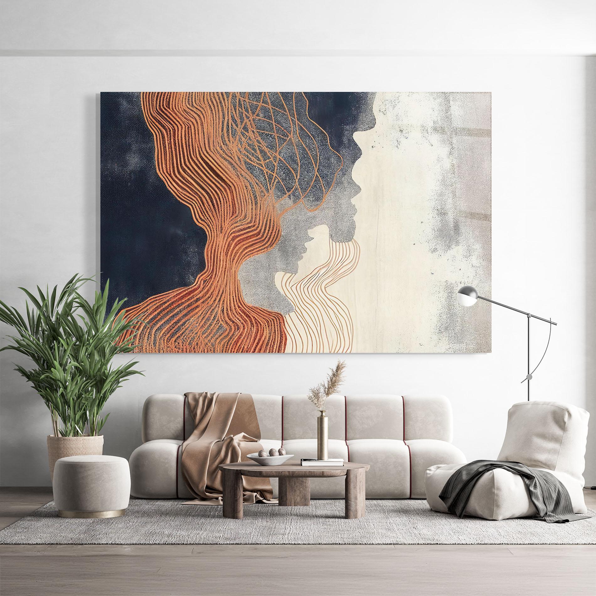 Tablou Sticla Orange Lines On Blue mockup 9