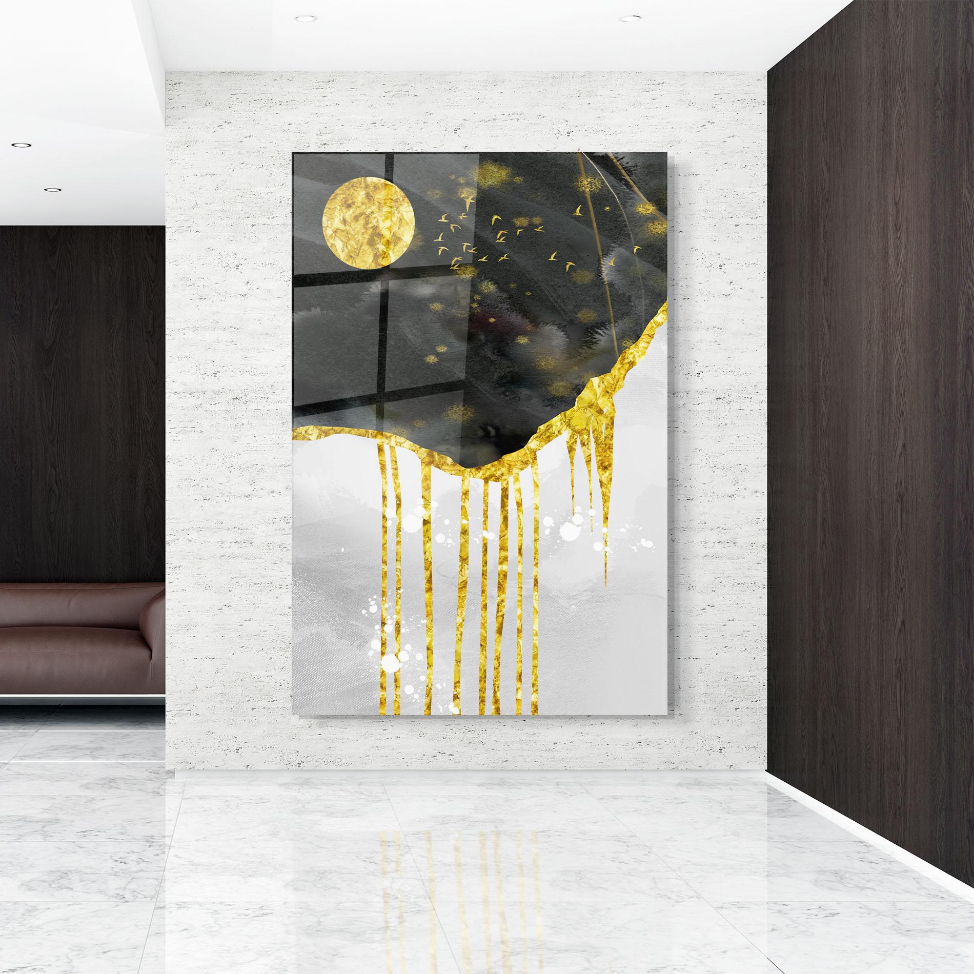 Tablou Sticla Gold Moon And Birds mockup 9