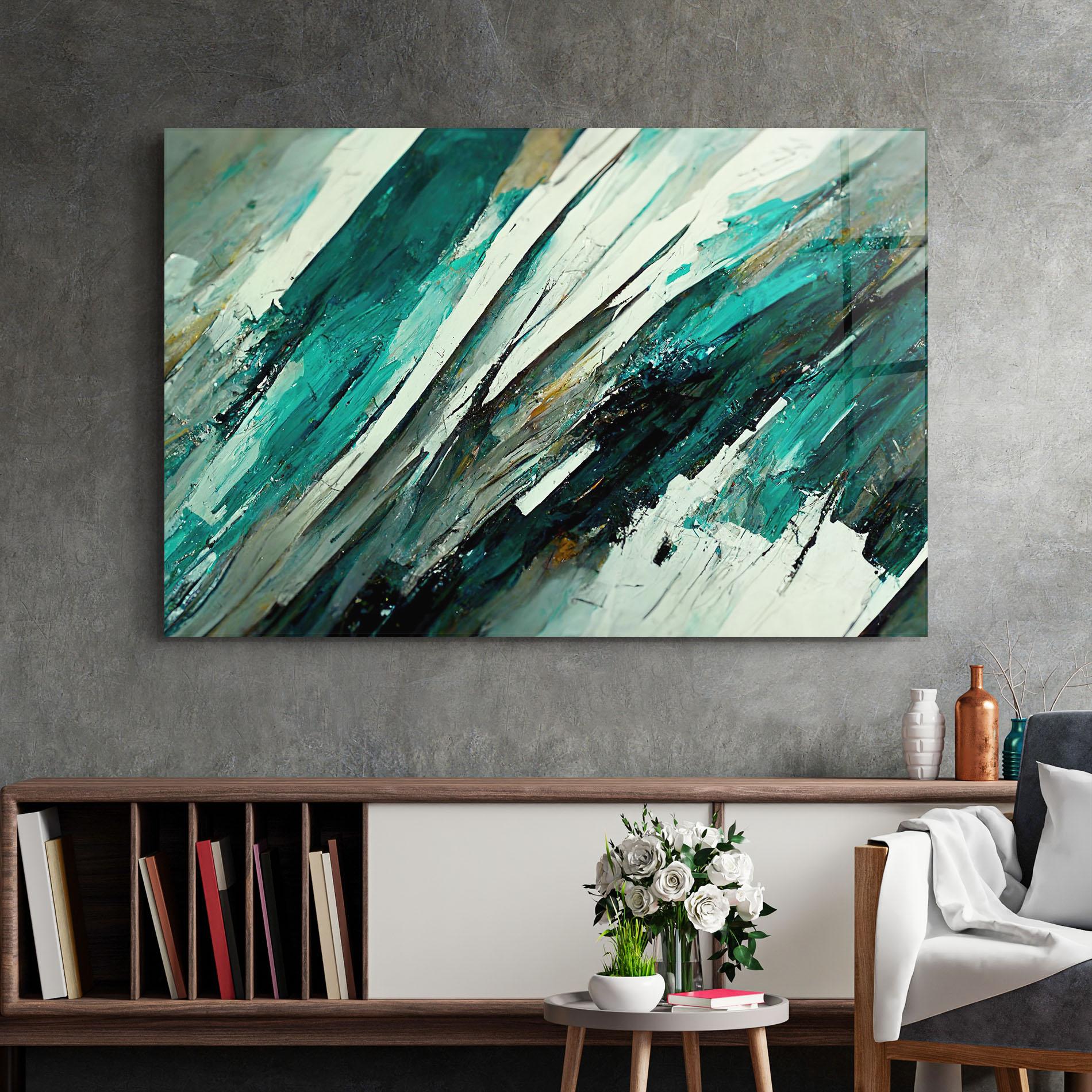 Tablou Sticla Abstract Green Artwork mockup 2