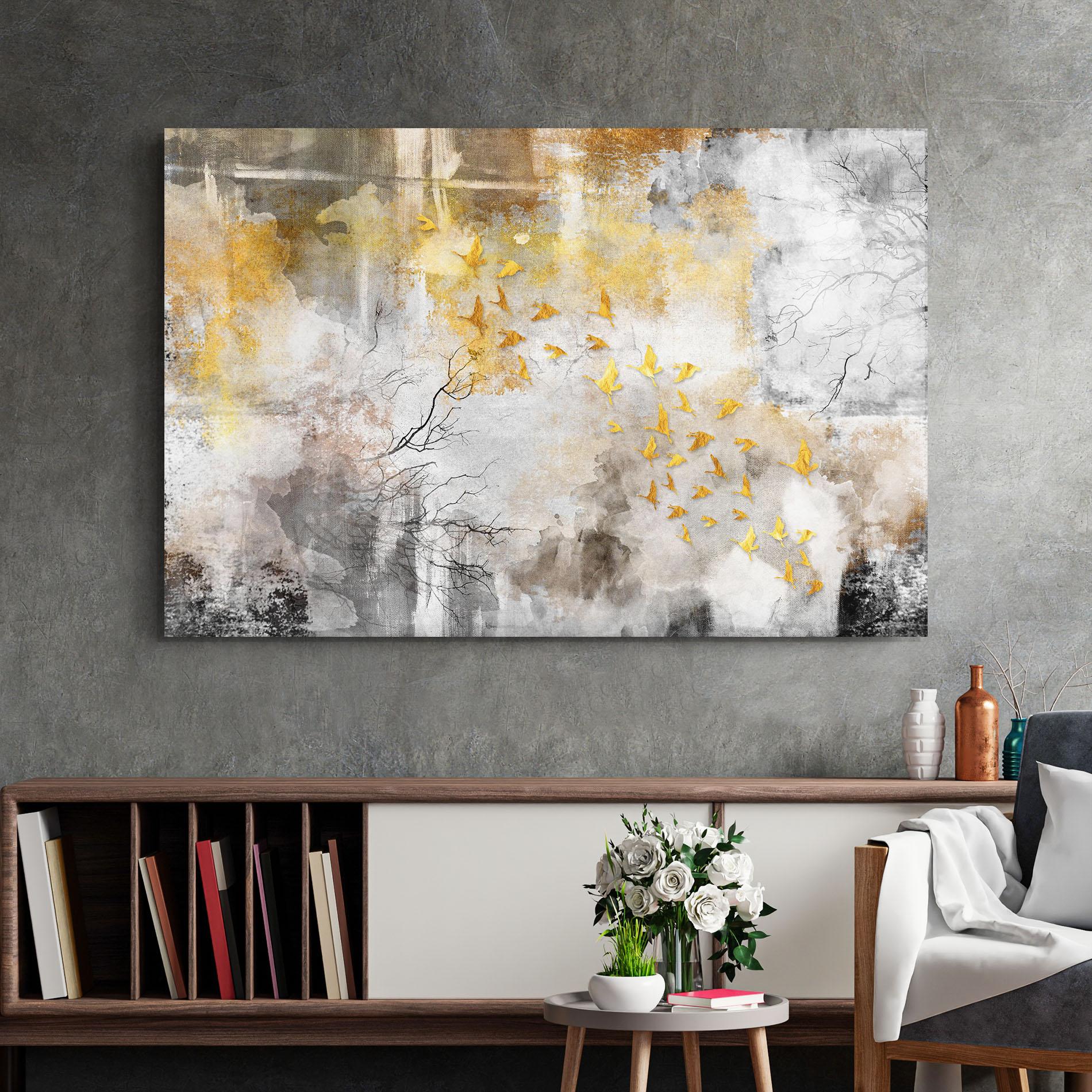 Tablou Sticla Gold Birds Flying mockup 2