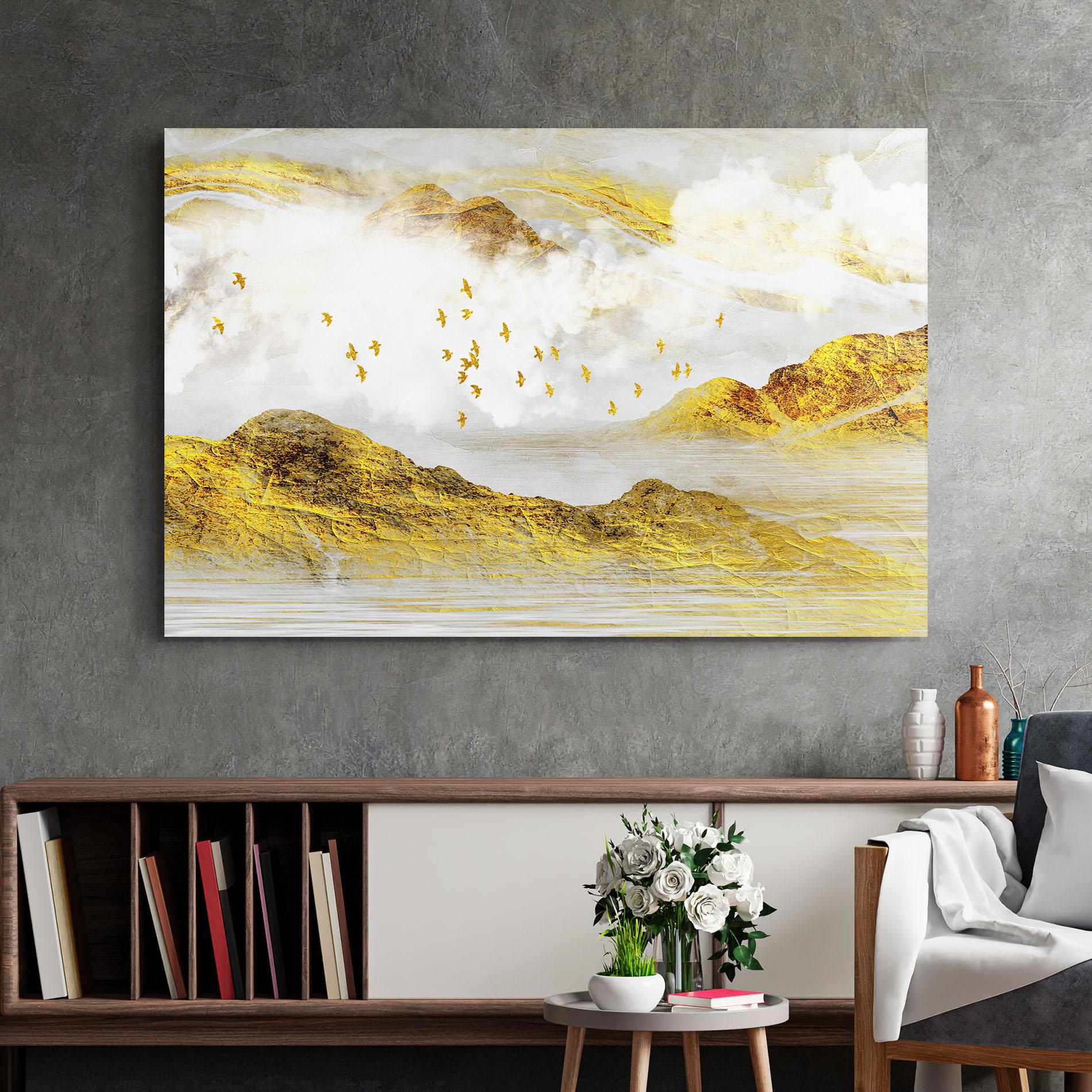 Tablou Sticla Gold Mountains Abstract mockup 2