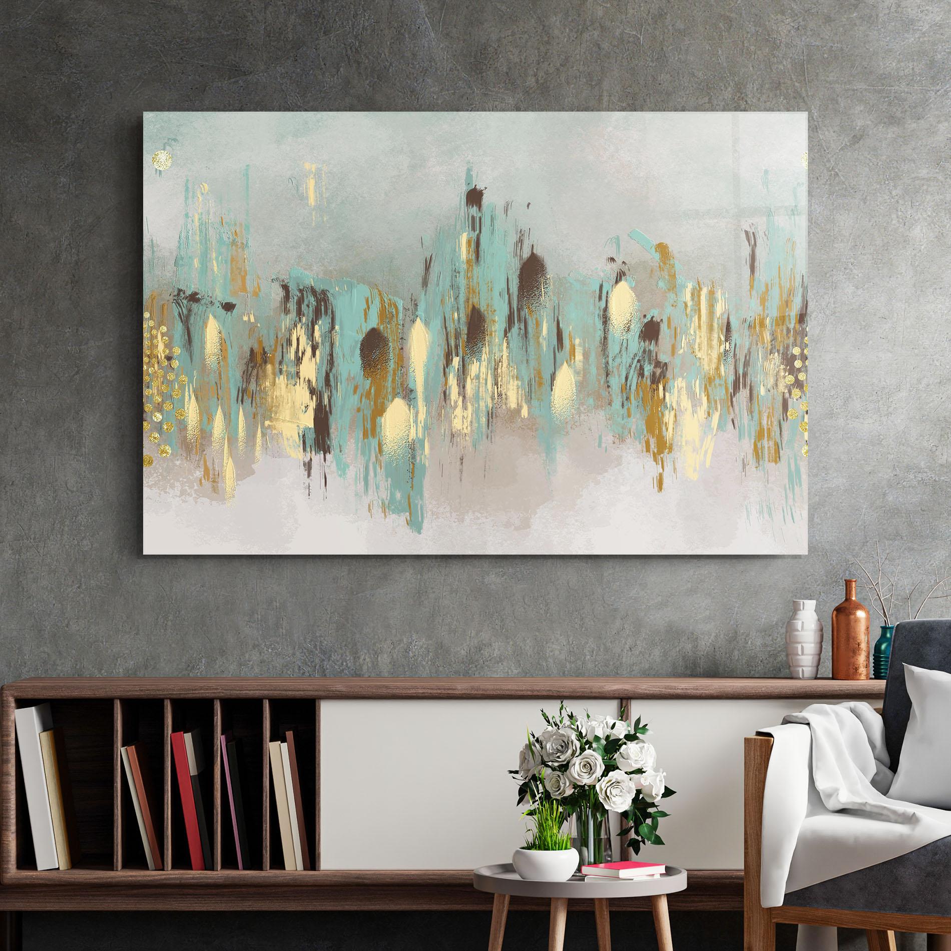 Tablou Sticla Gold Spiral Points mockup 2