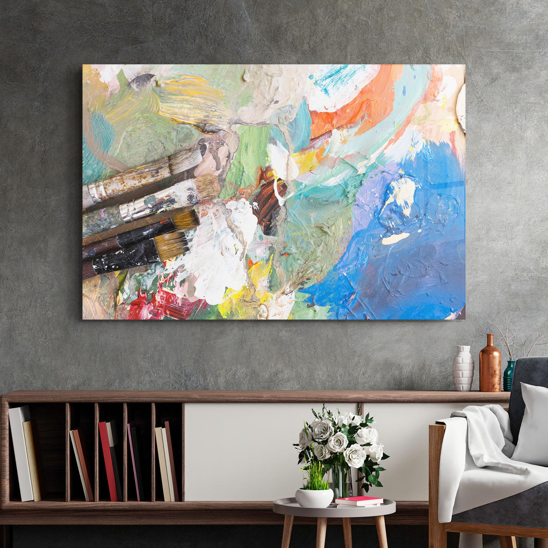 Tablou Sticla Messy Paint Brushes mockup 2