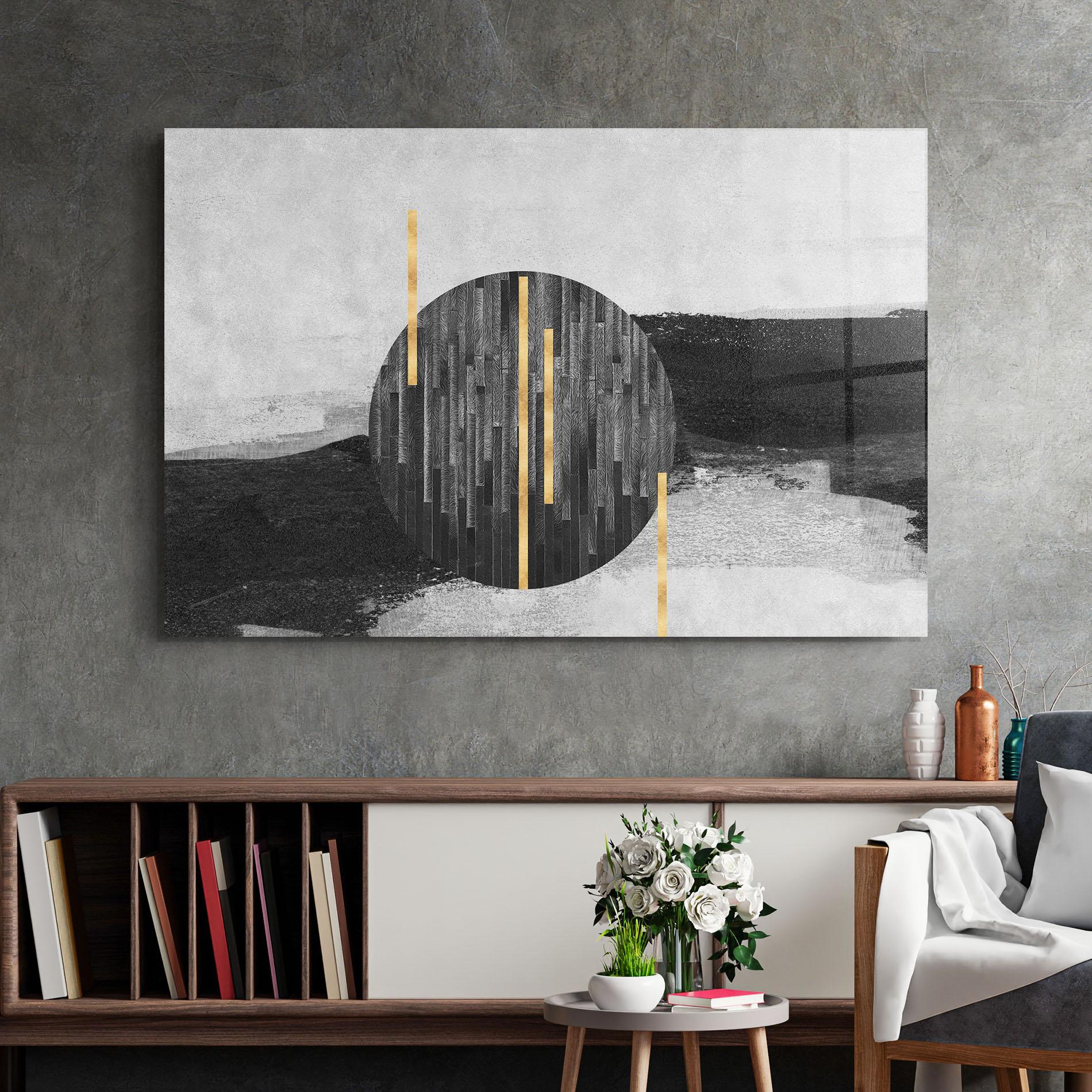 Tablou Sticla Modern Circle With Gold mockup 2