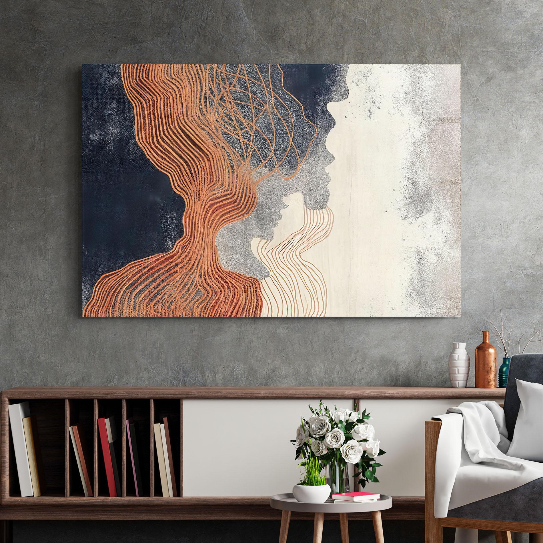 Tablou Sticla Orange Lines On Blue mockup 2