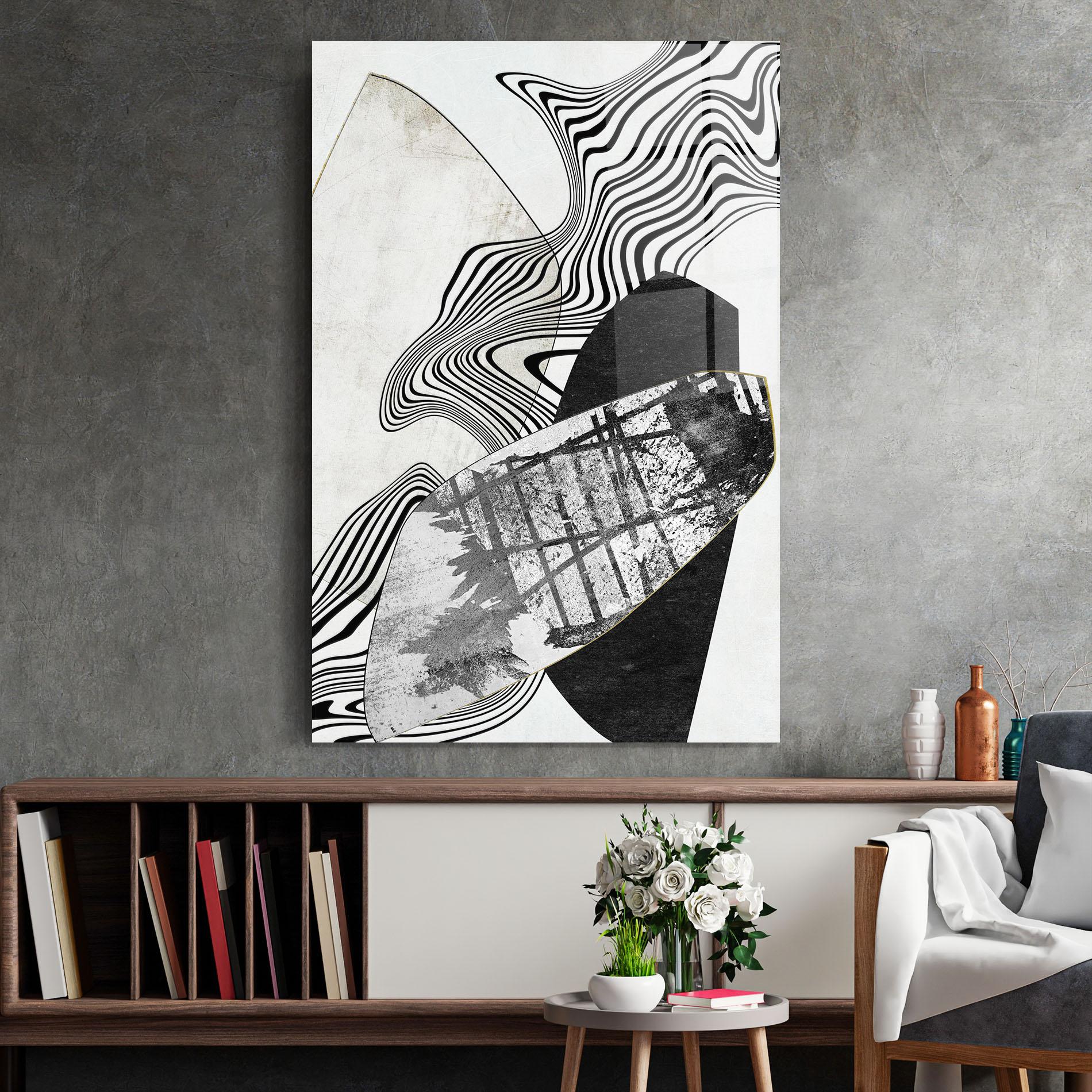 Tablou Sticla Abstract Black Lines mockup 2