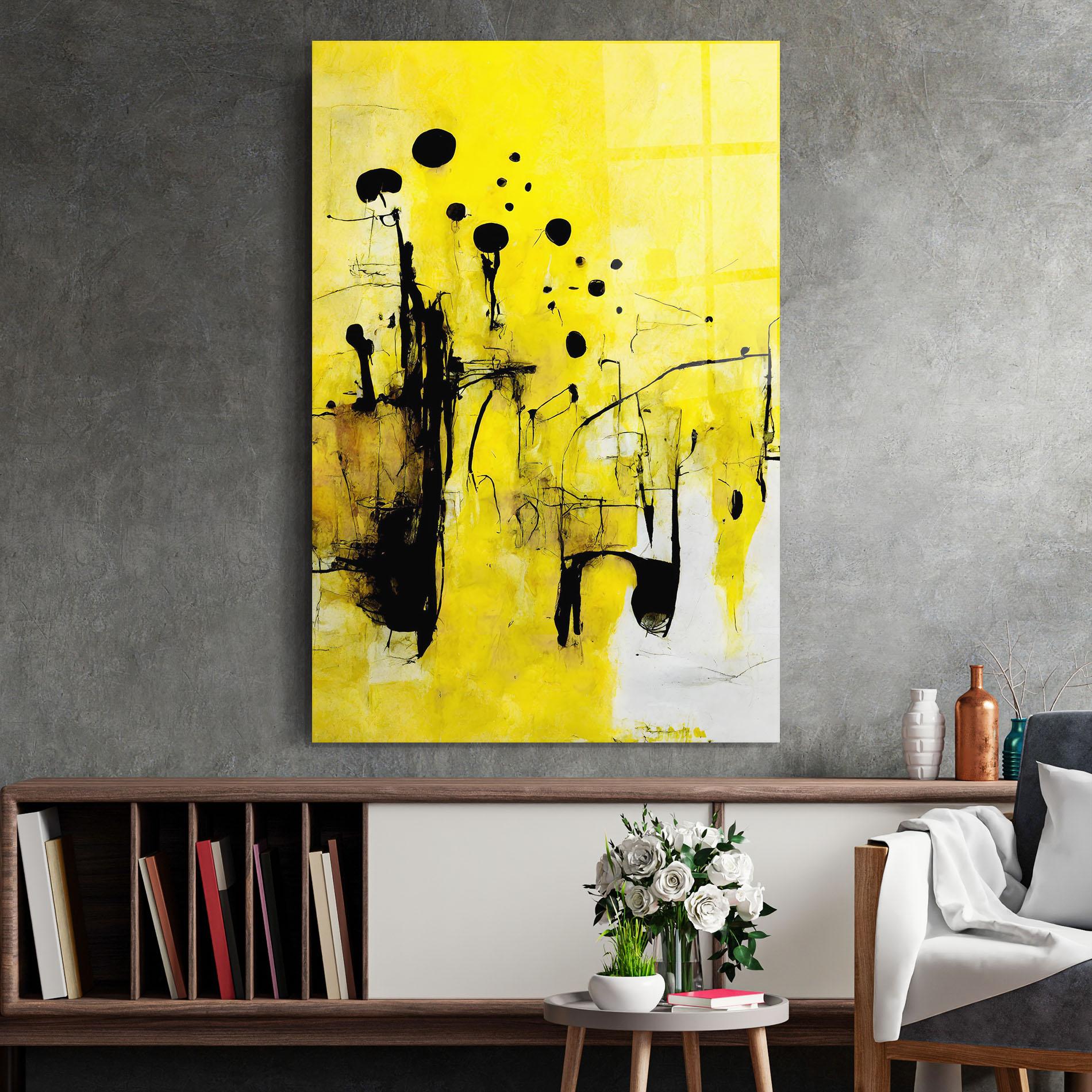 Tablou Sticla Abstract Black Yellow mockup 2