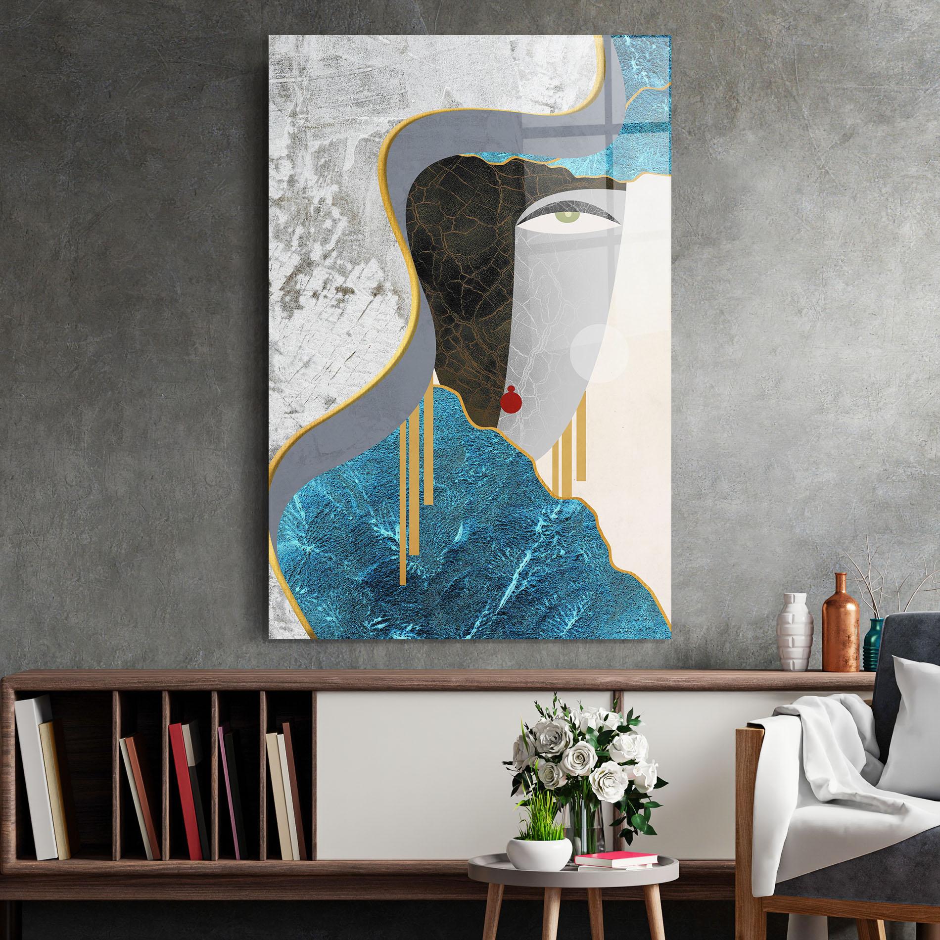 Tablou Sticla Abstract Blue Face mockup 2