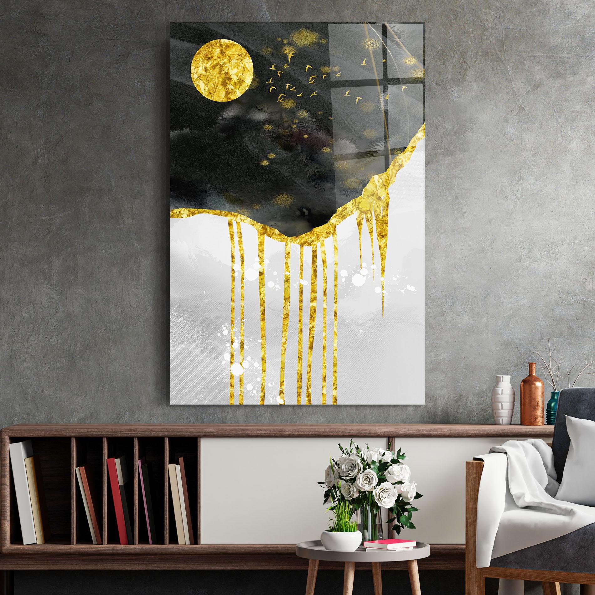 Tablou Sticla Gold Moon And Birds mockup 2