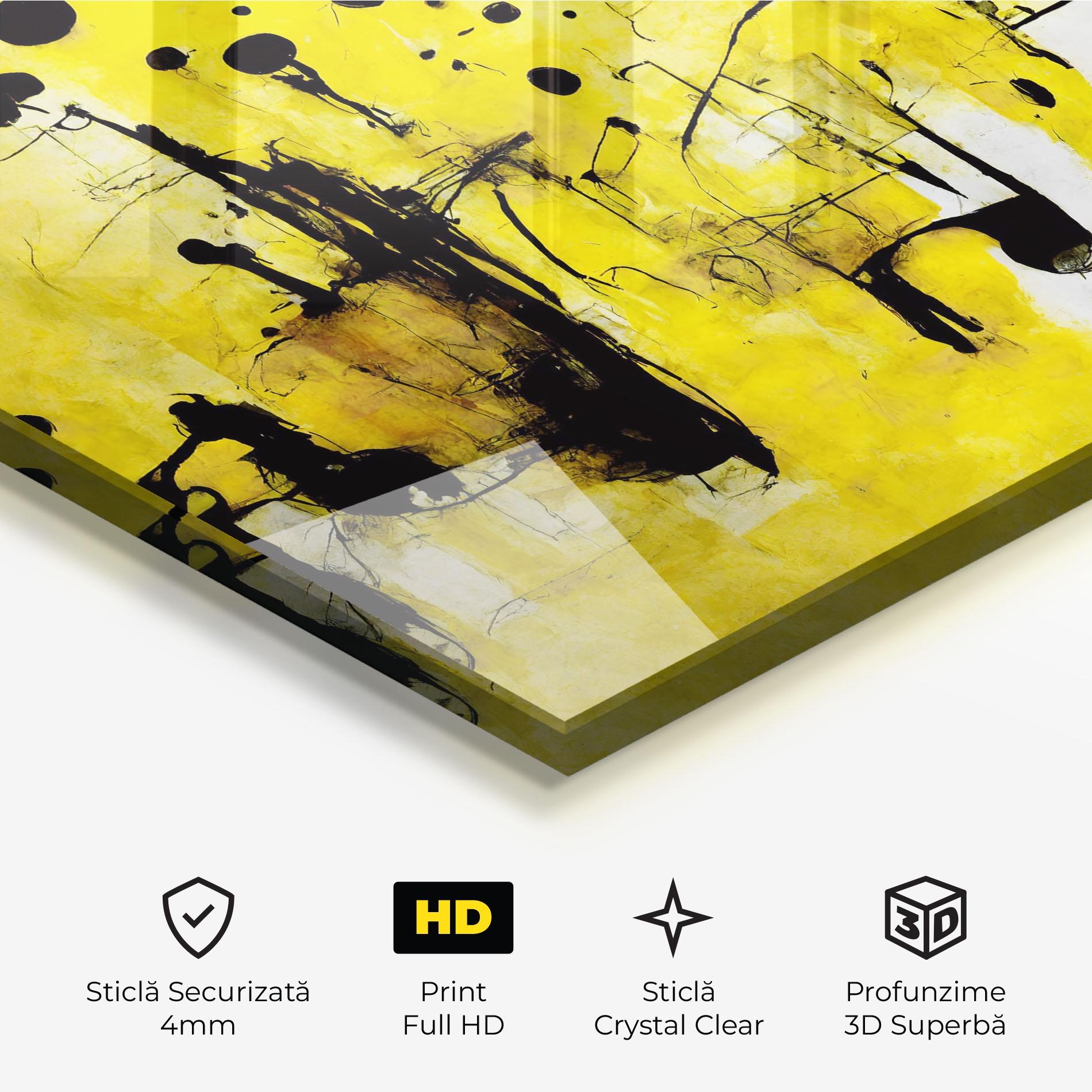 Tablou Sticla Abstract Black Yellow mockup 3