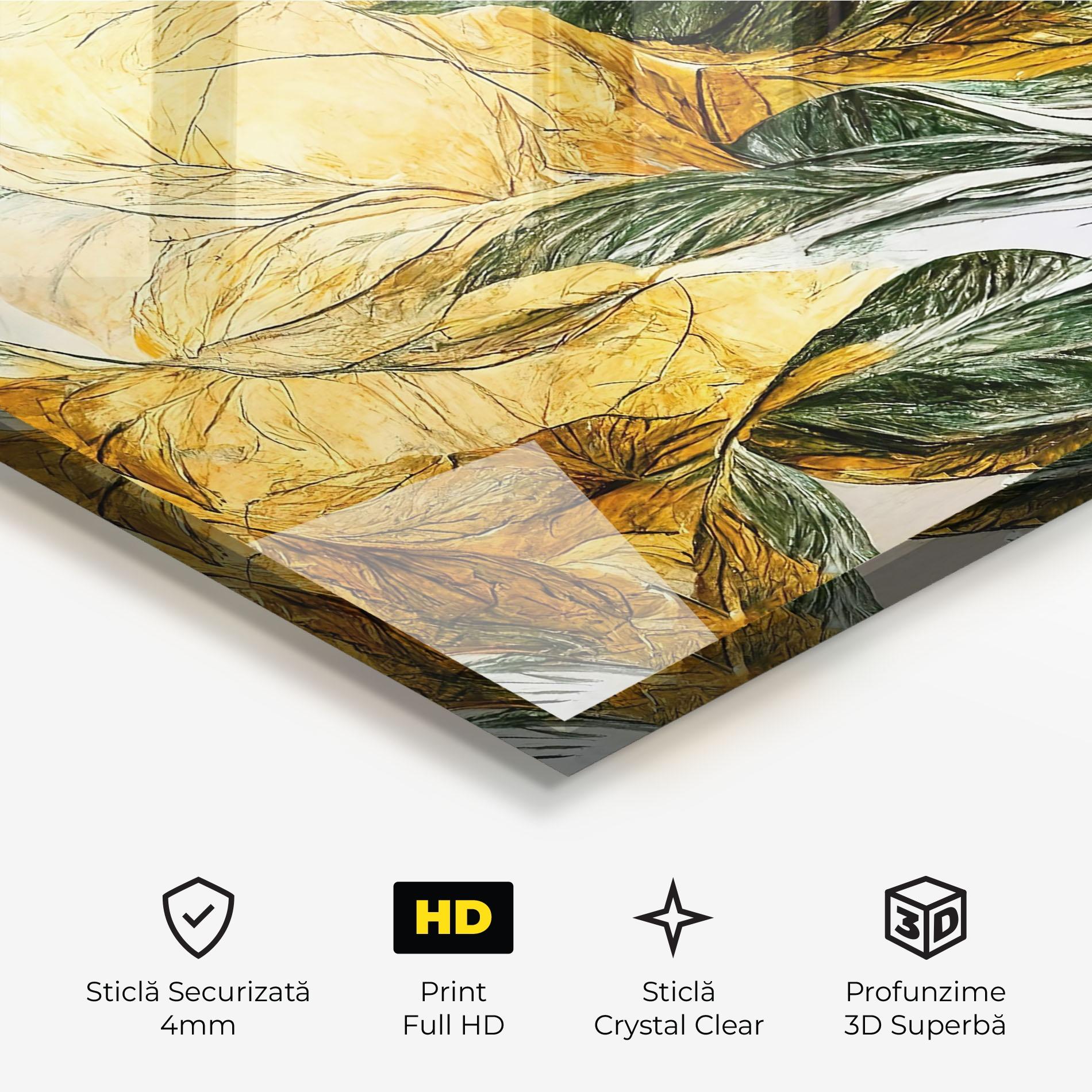 Tablou Sticla Gold And Green Leafes mockup 3