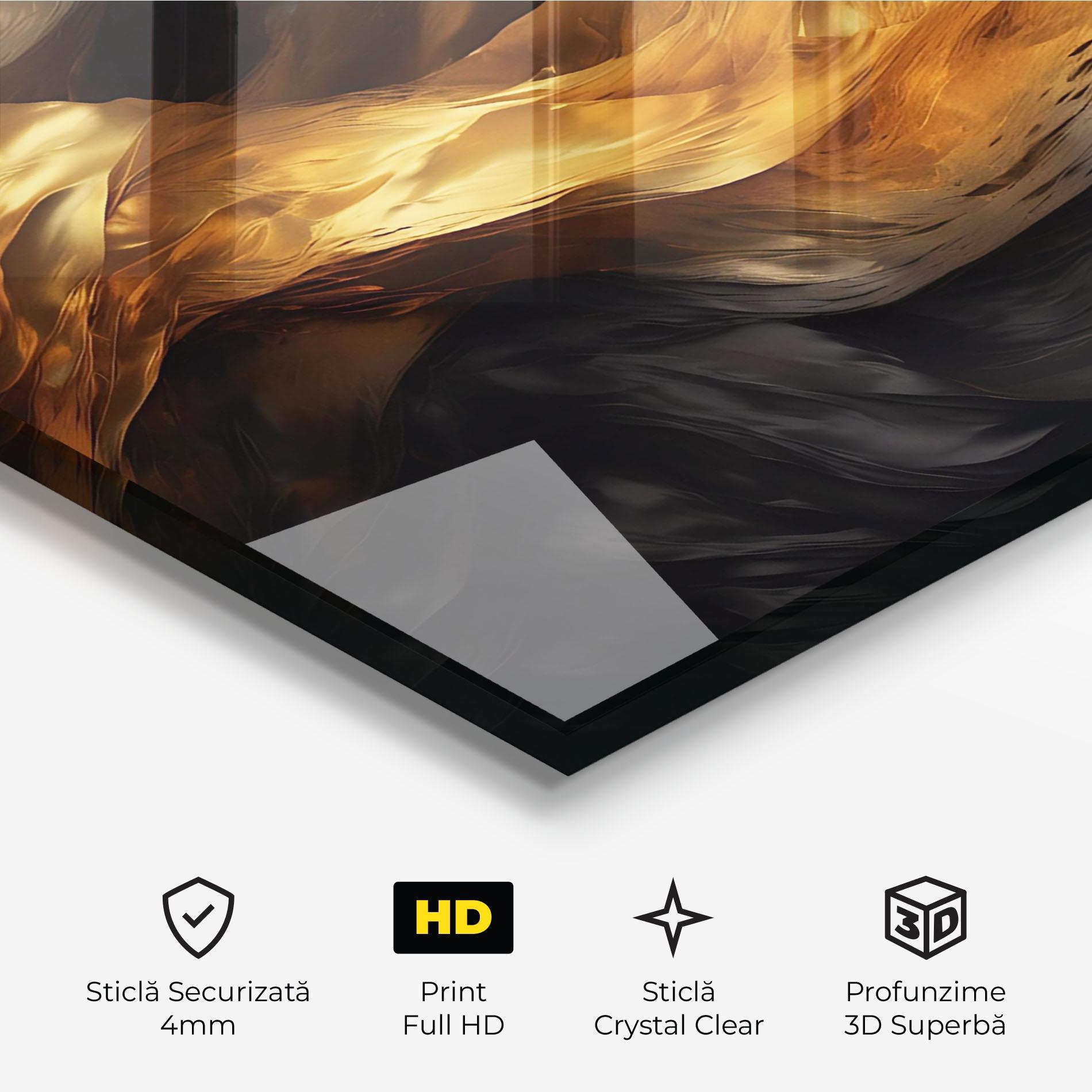 Tablou Sticla Golden Waves With Black mockup 3