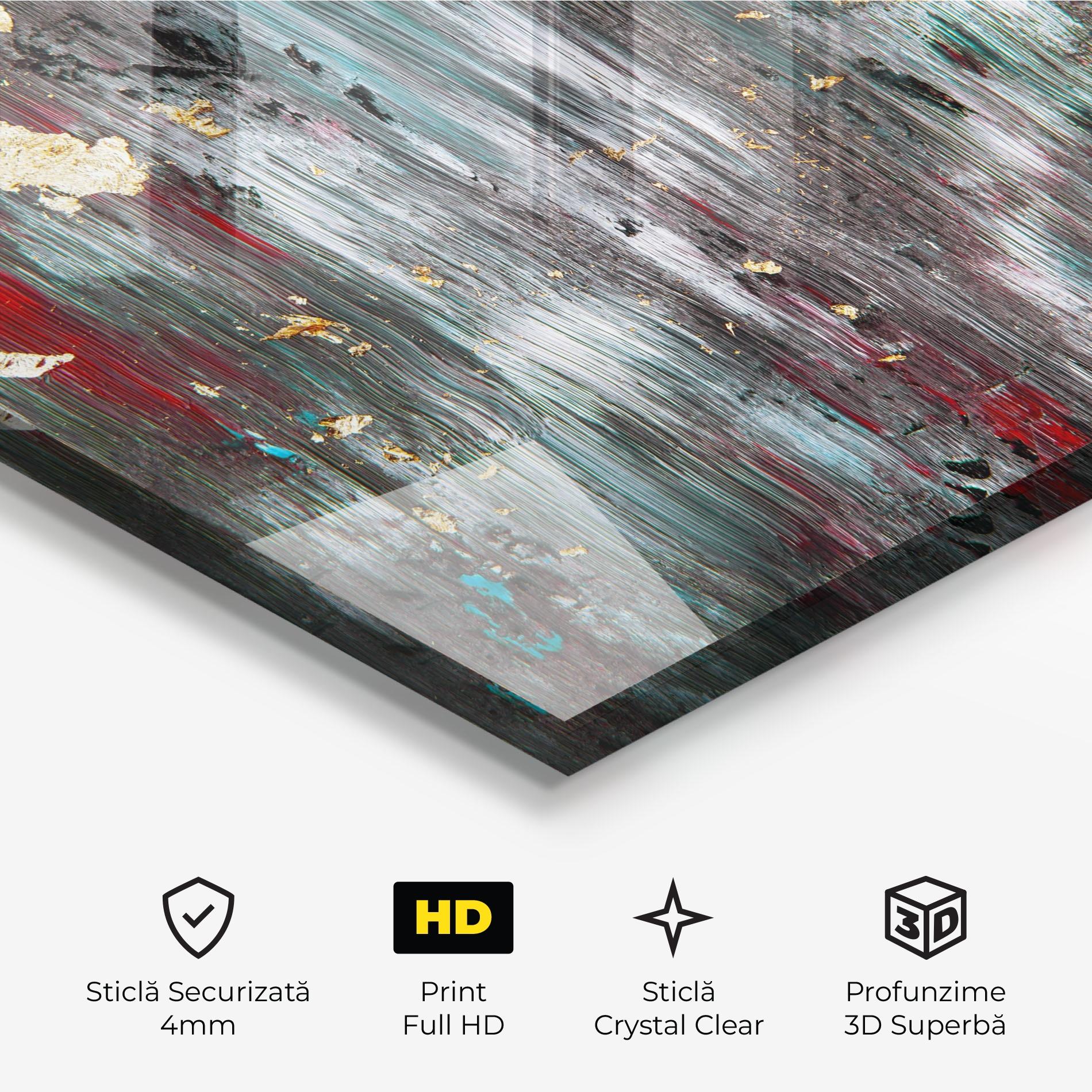 Tablou Sticla Grey With Red Painting mockup 3