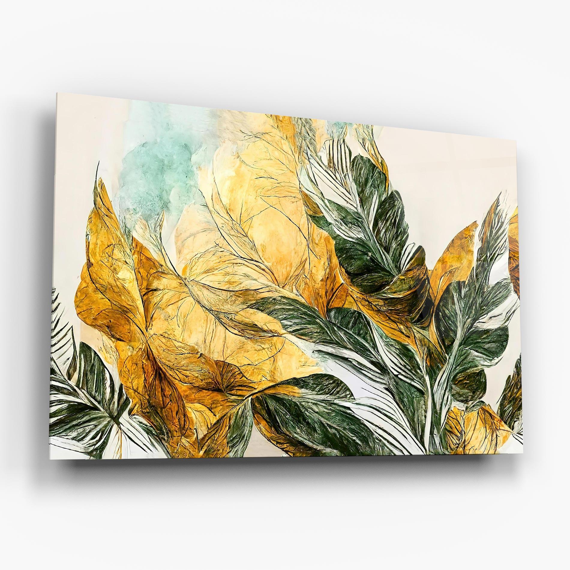 Tablou Sticla Gold And Green Leafes mockup 6
