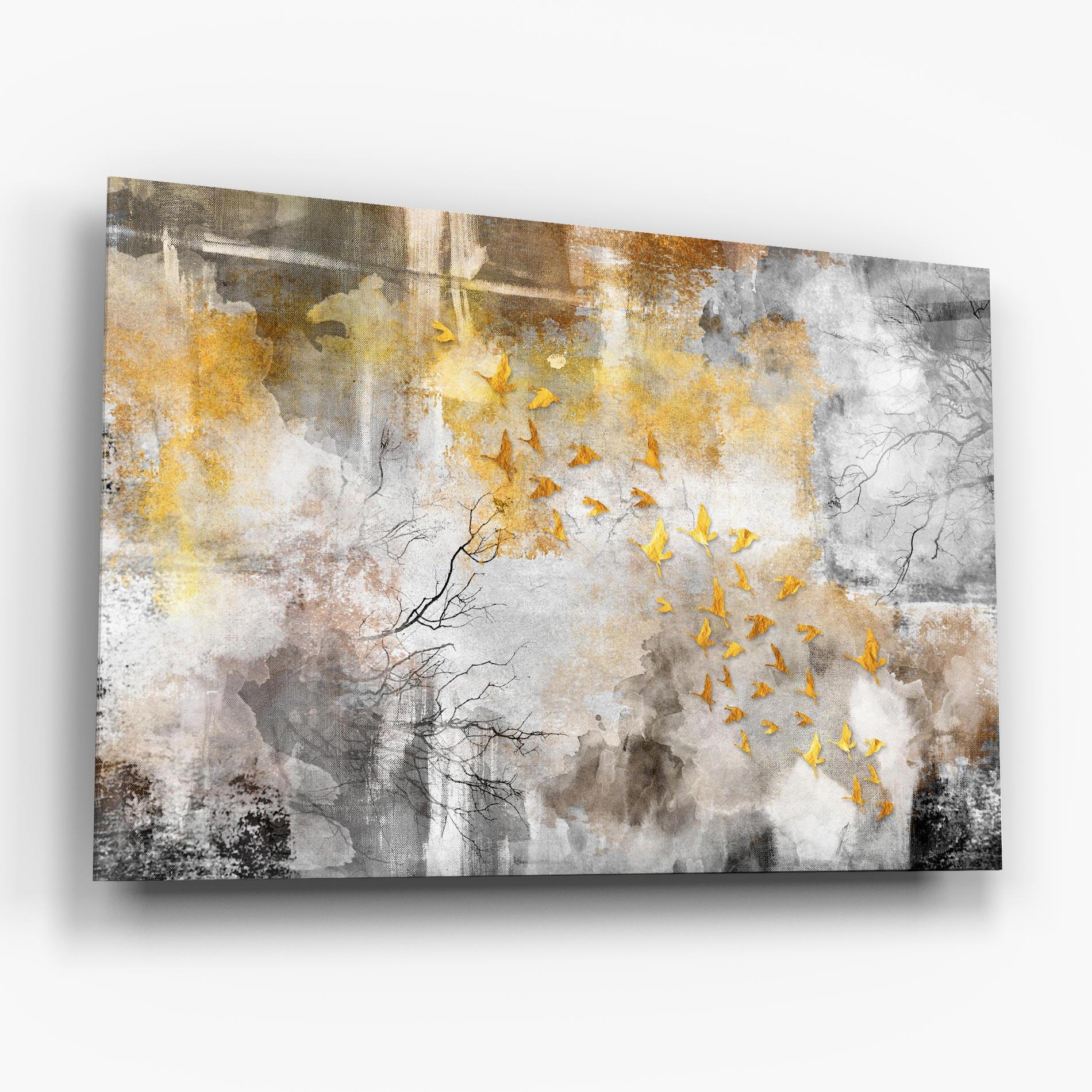 Tablou Sticla Gold Birds Flying mockup 6