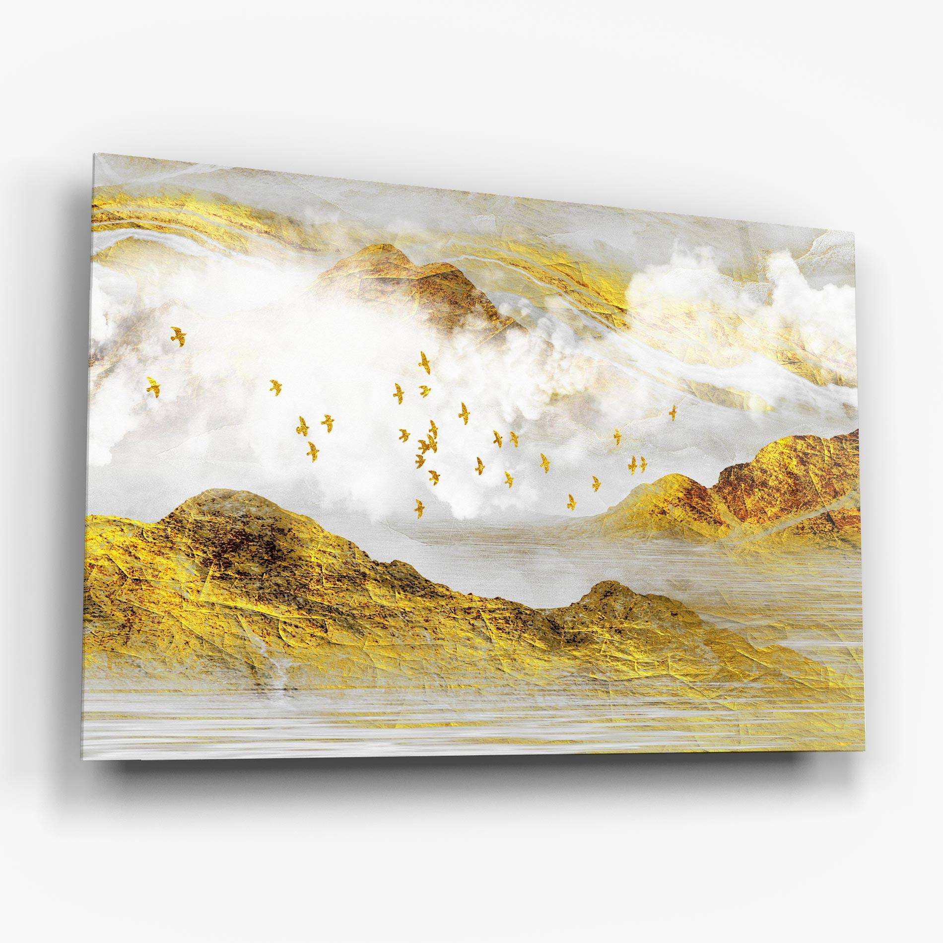 Tablou Sticla Gold Mountains Abstract mockup 6