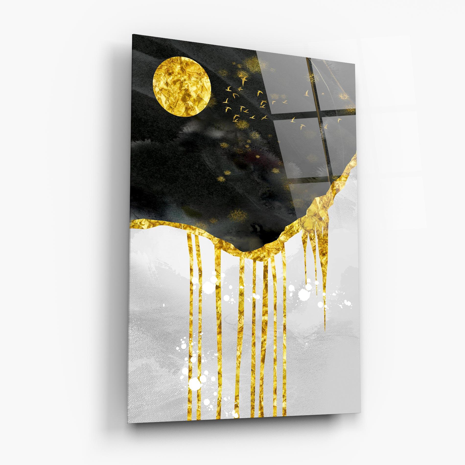 Tablou Sticla Gold Moon And Birds mockup 6