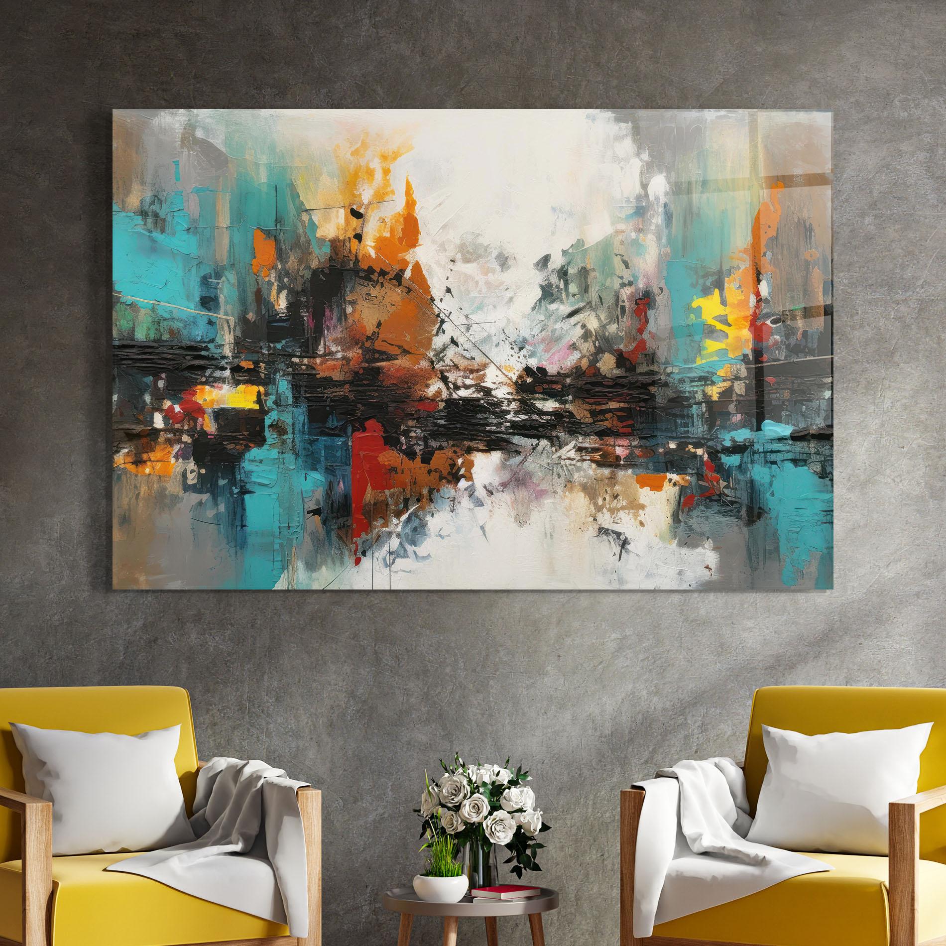Tablou Sticla Abstract City Painting mockup 4
